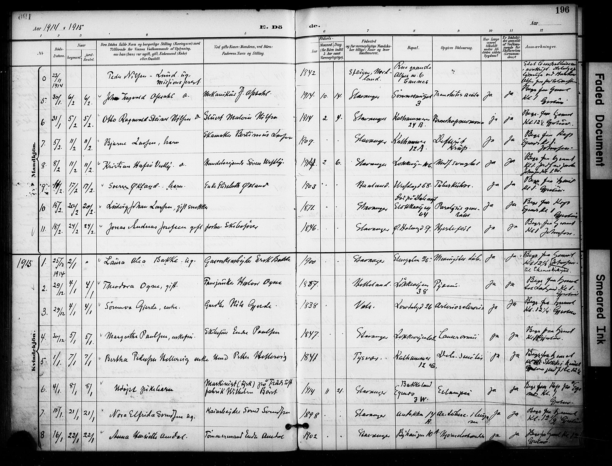 Domkirken sokneprestkontor, AV/SAST-A-101812/001/30/30BA/L0032: Parish register (official) no. A 31, 1896-1917, p. 196