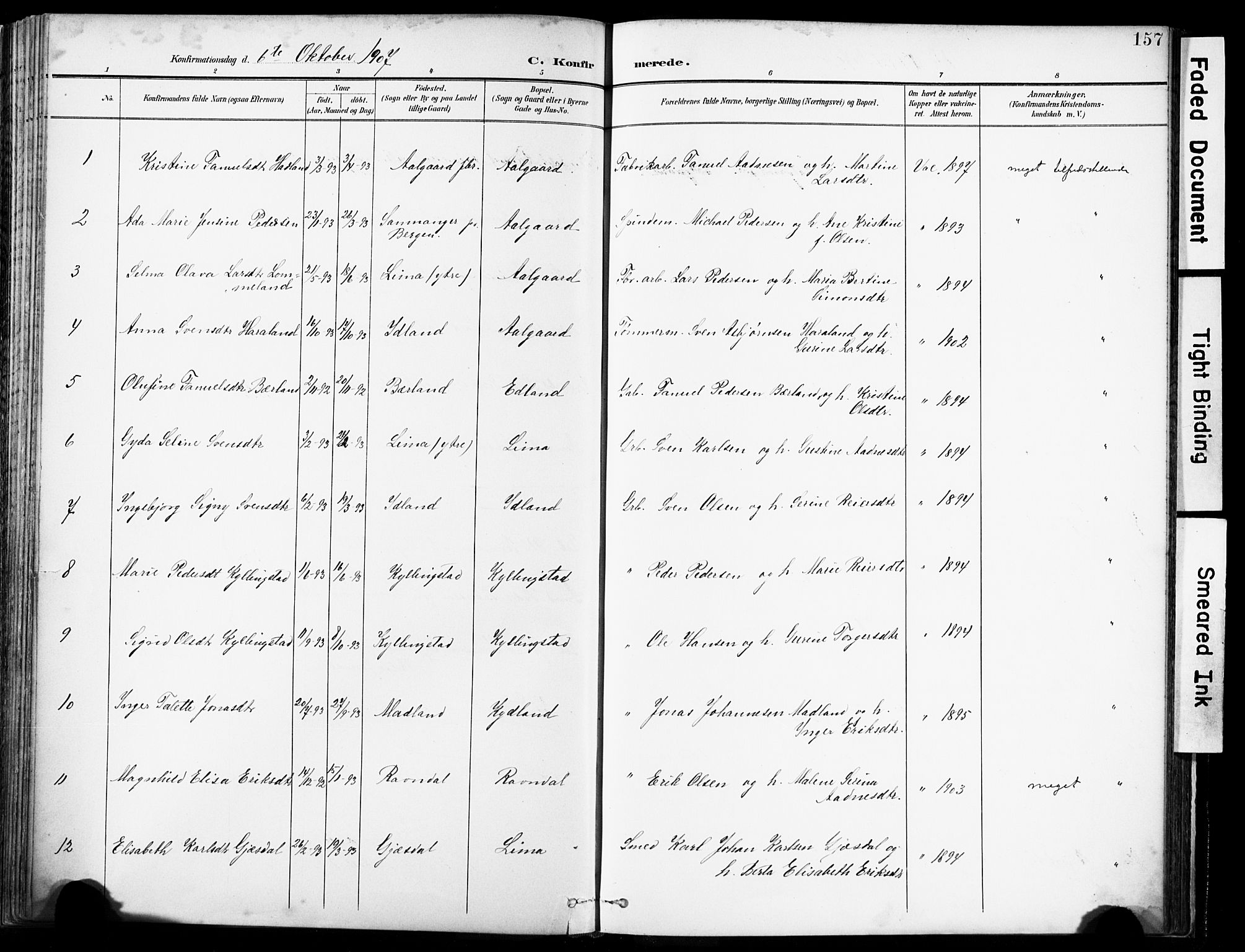 Lye sokneprestkontor, SAST/A-101794/001/30BA/L0012: Parish register (official) no. A 11, 1896-1909, p. 157