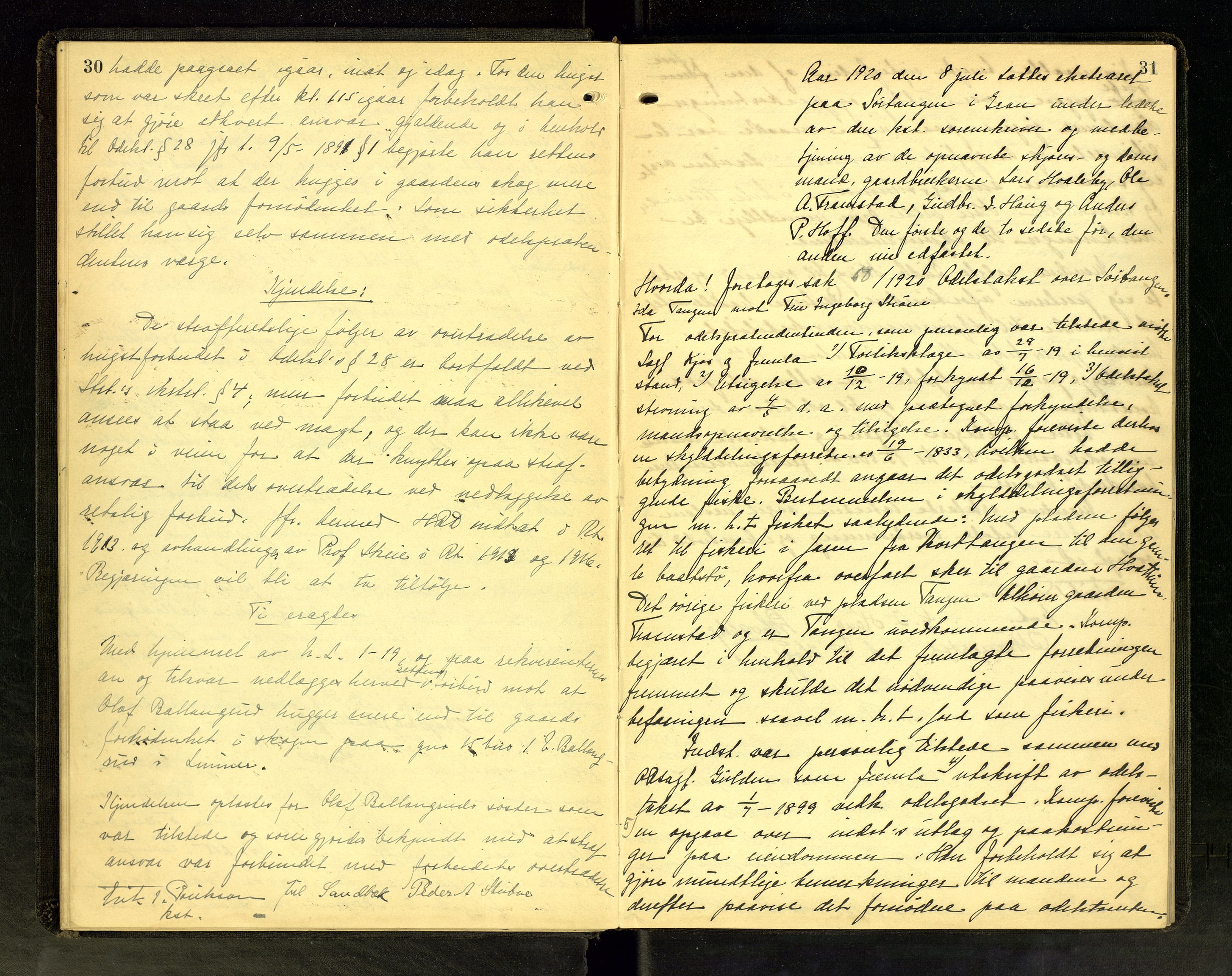 Hadeland og Land tingrett, AV/SAH-TING-010/G/Gc/L0062: Ekstrarettsprotokoll, 1920-1923, p. 30-31