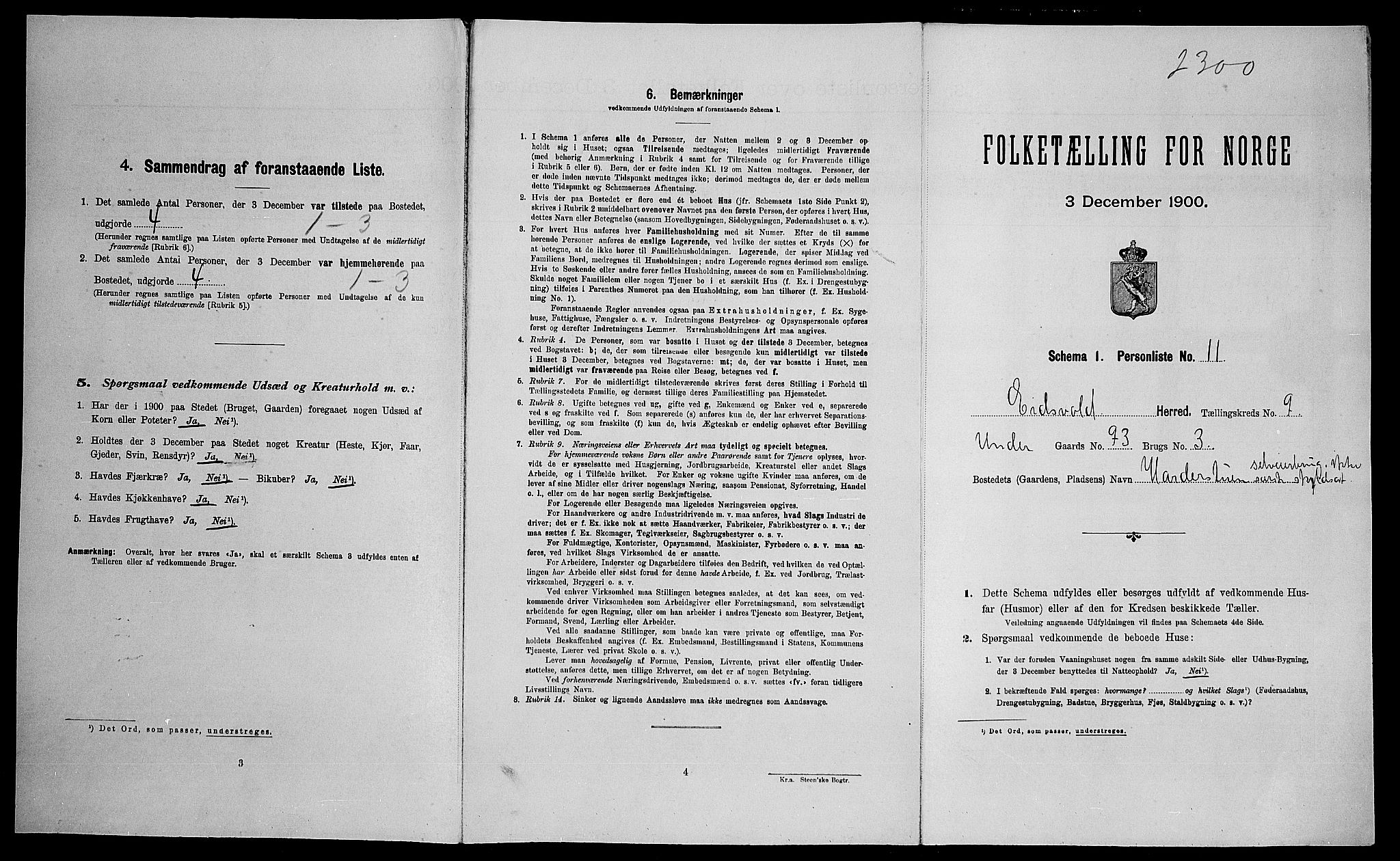 SAO, 1900 census for Eidsvoll, 1900
