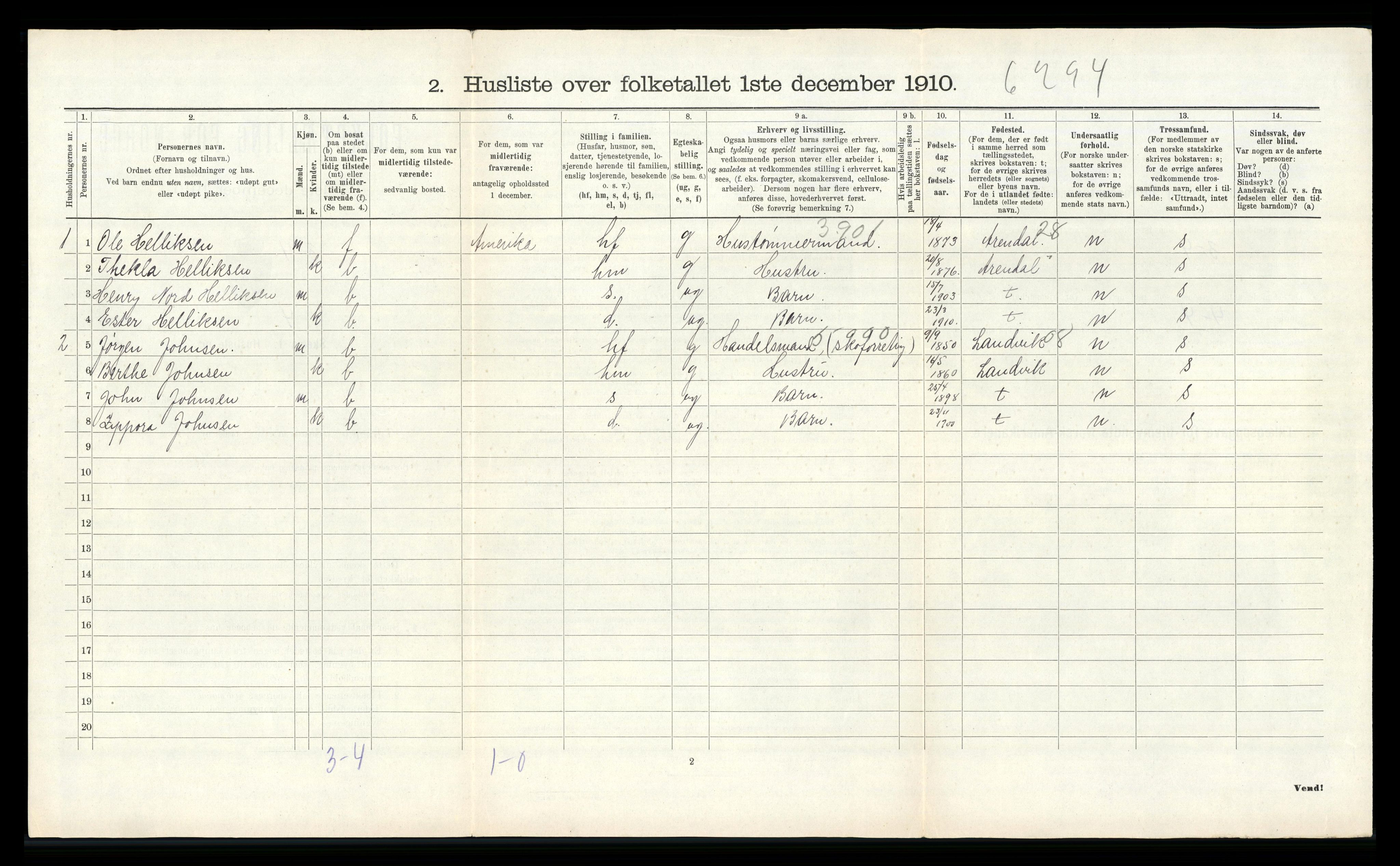 RA, 1910 census for Fjære, 1910, p. 1808