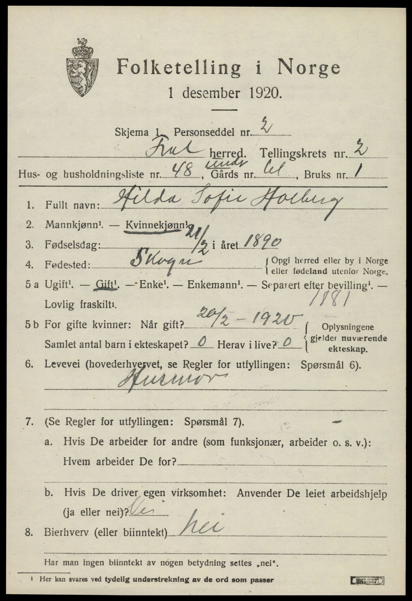 SAT, 1920 census for Frol, 1920, p. 2813