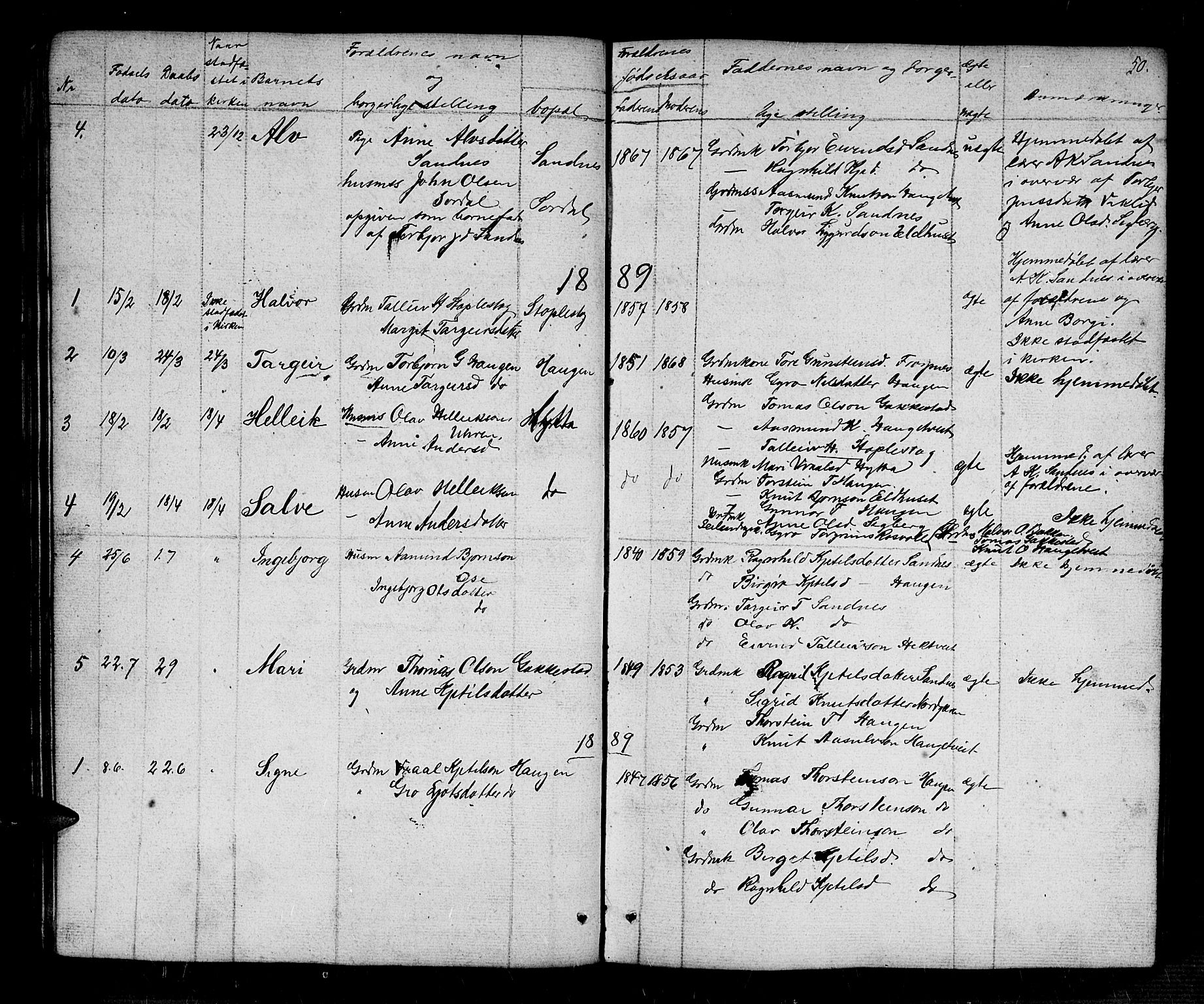 Bygland sokneprestkontor, AV/SAK-1111-0006/F/Fb/Fbc/L0001: Parish register (copy) no. B 1, 1848-1894, p. 50