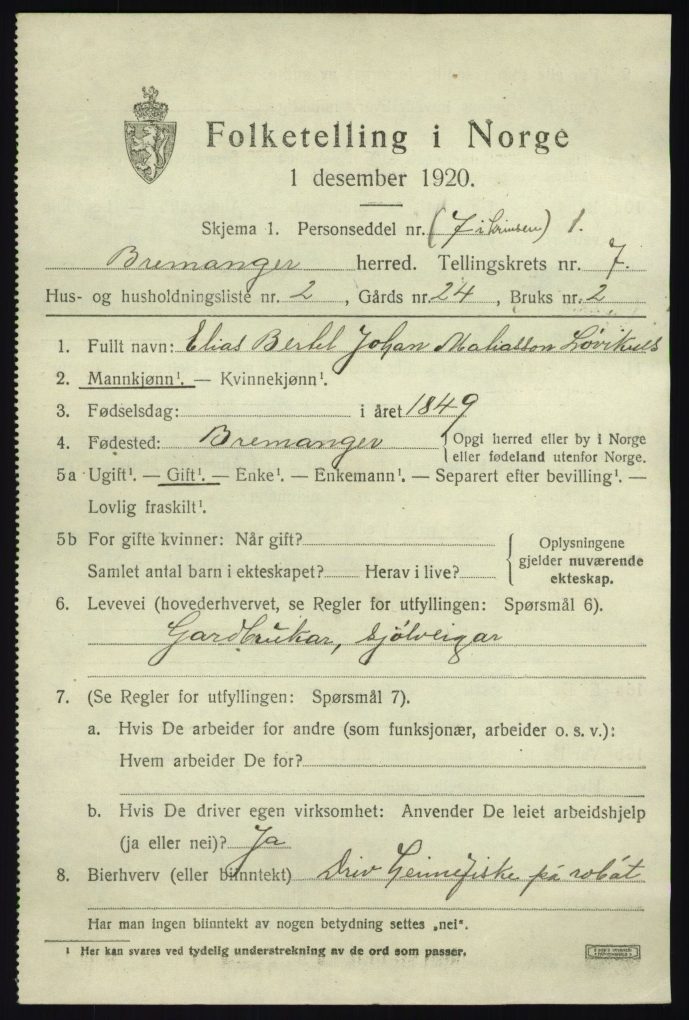 SAB, 1920 census for Bremanger, 1920, p. 4414