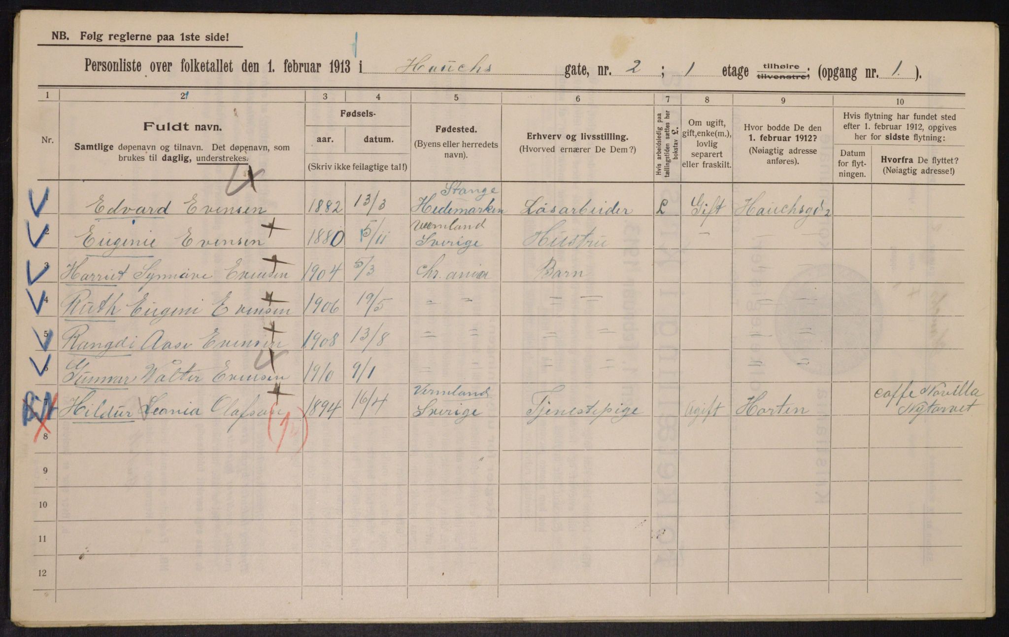 OBA, Municipal Census 1913 for Kristiania, 1913, p. 35115