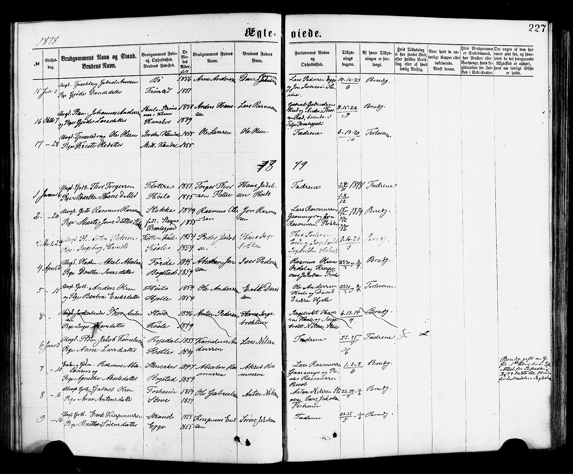 Gloppen sokneprestembete, SAB/A-80101/H/Haa/Haac/L0001: Parish register (official) no. C 1, 1871-1886, p. 227