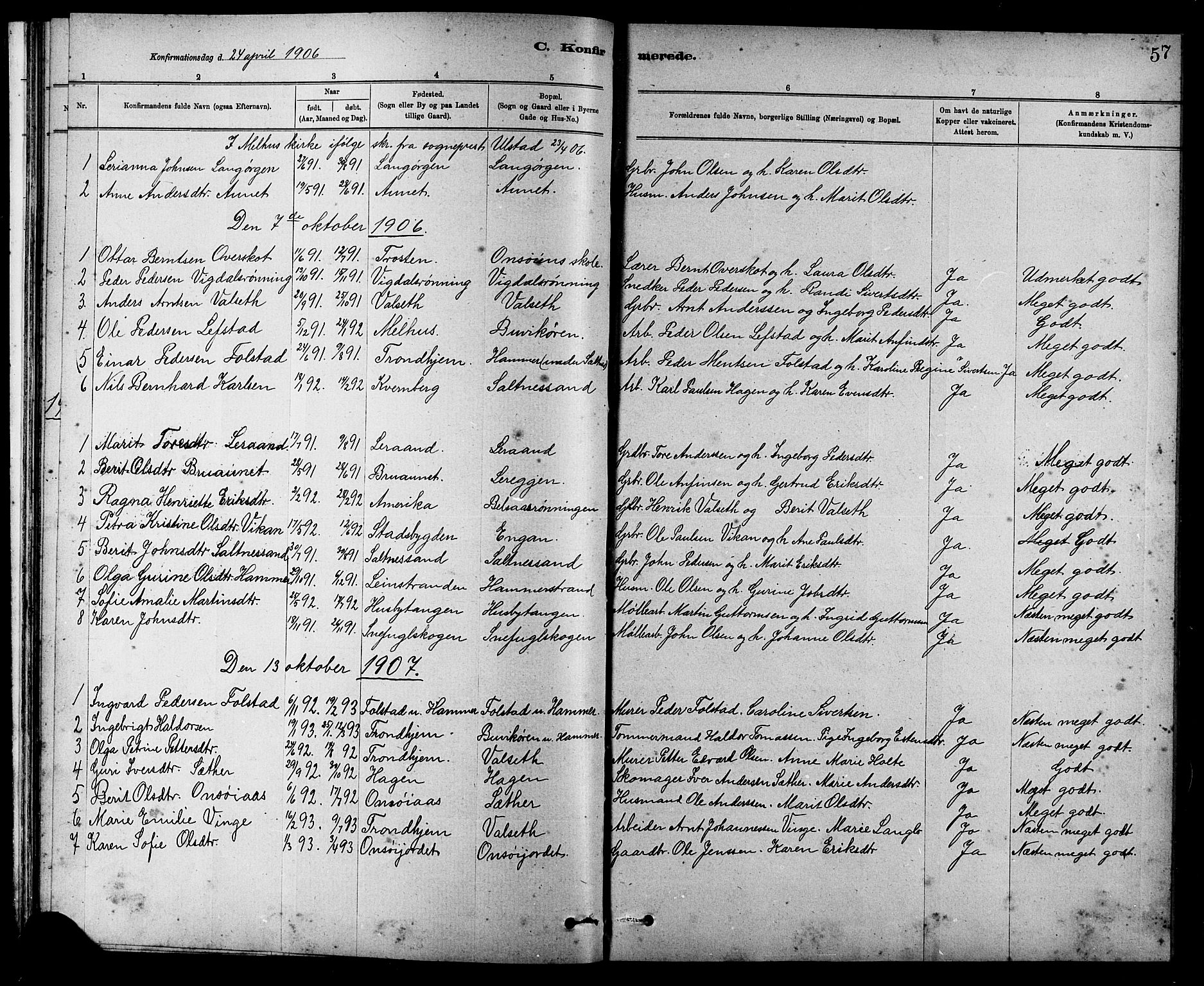 Ministerialprotokoller, klokkerbøker og fødselsregistre - Sør-Trøndelag, SAT/A-1456/666/L0790: Parish register (copy) no. 666C03, 1885-1908, p. 57