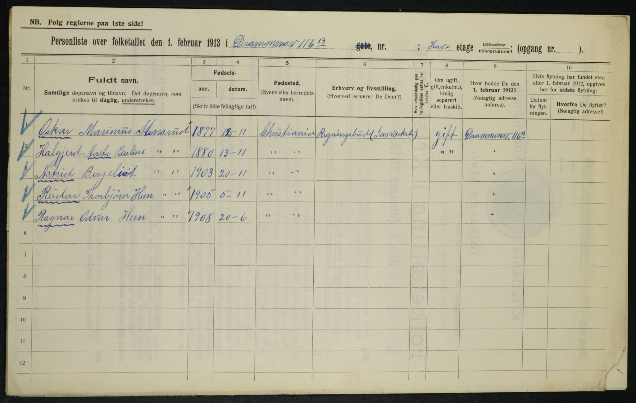 OBA, Municipal Census 1913 for Kristiania, 1913, p. 17187