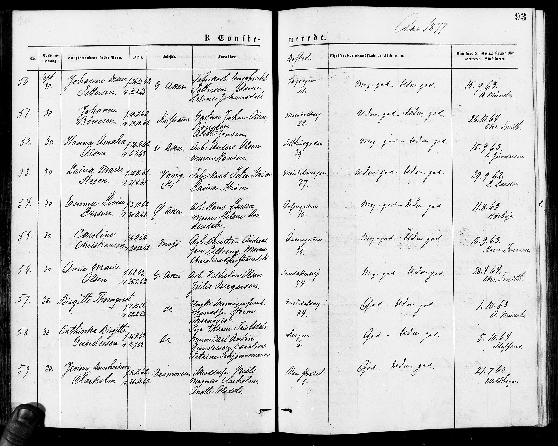 Gamle Aker prestekontor Kirkebøker, AV/SAO-A-10617a/F/L0005: Parish register (official) no. 5, 1873-1881, p. 93