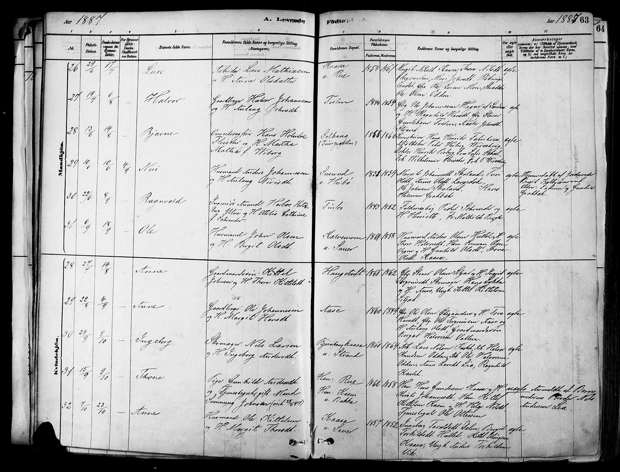 Heddal kirkebøker, AV/SAKO-A-268/F/Fa/L0008: Parish register (official) no. I 8, 1878-1903, p. 63