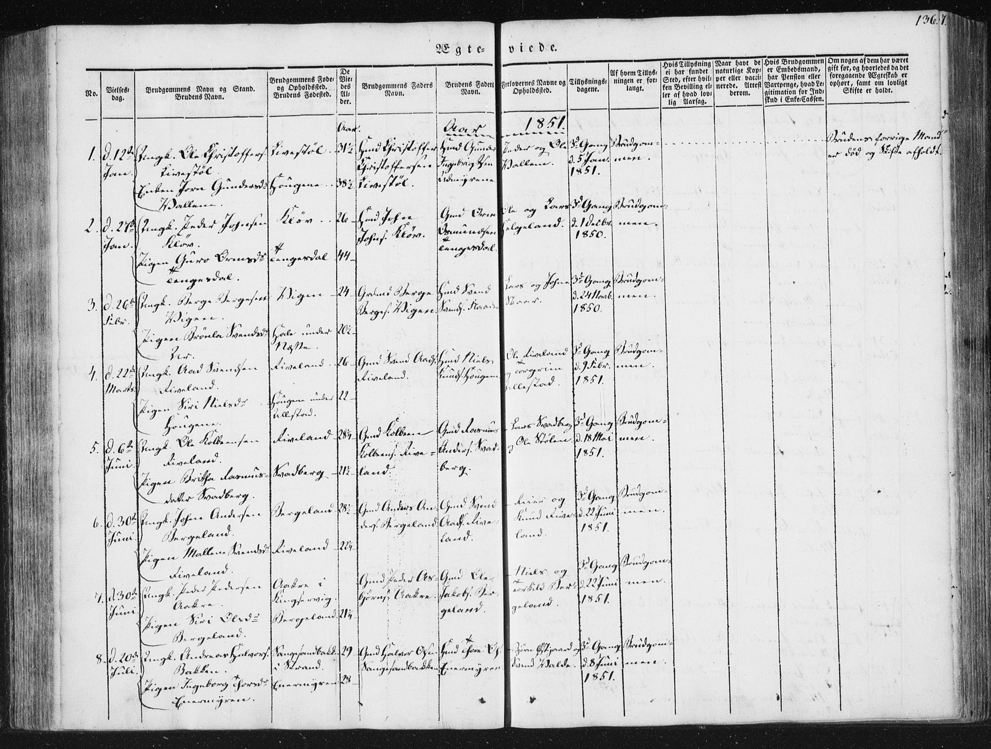 Hjelmeland sokneprestkontor, AV/SAST-A-101843/01/IV/L0008: Parish register (official) no. A 8, 1842-1861, p. 136