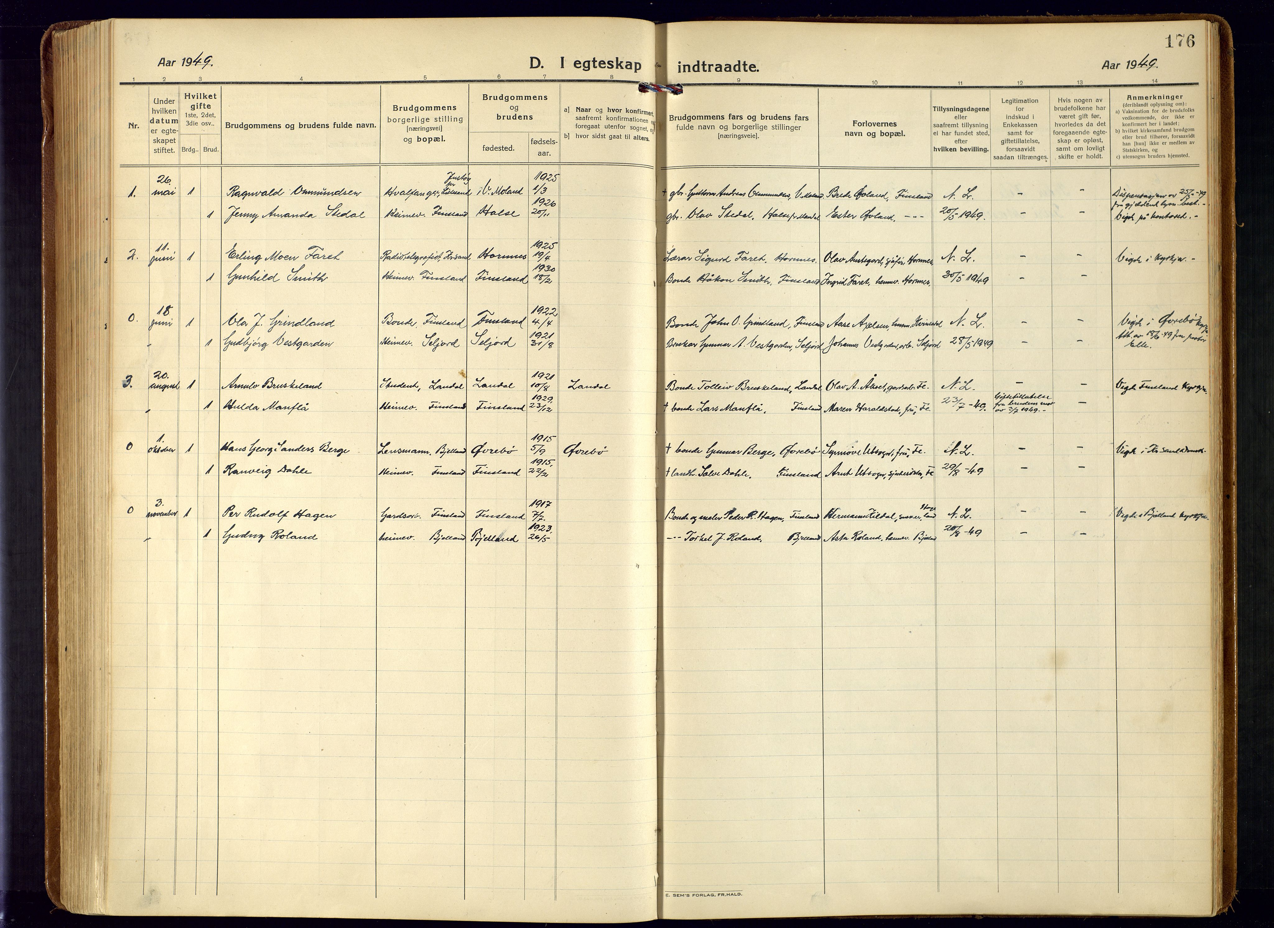 Bjelland sokneprestkontor, SAK/1111-0005/F/Fa/Fab/L0005: Parish register (official) no. A 5, 1921-1951, p. 176