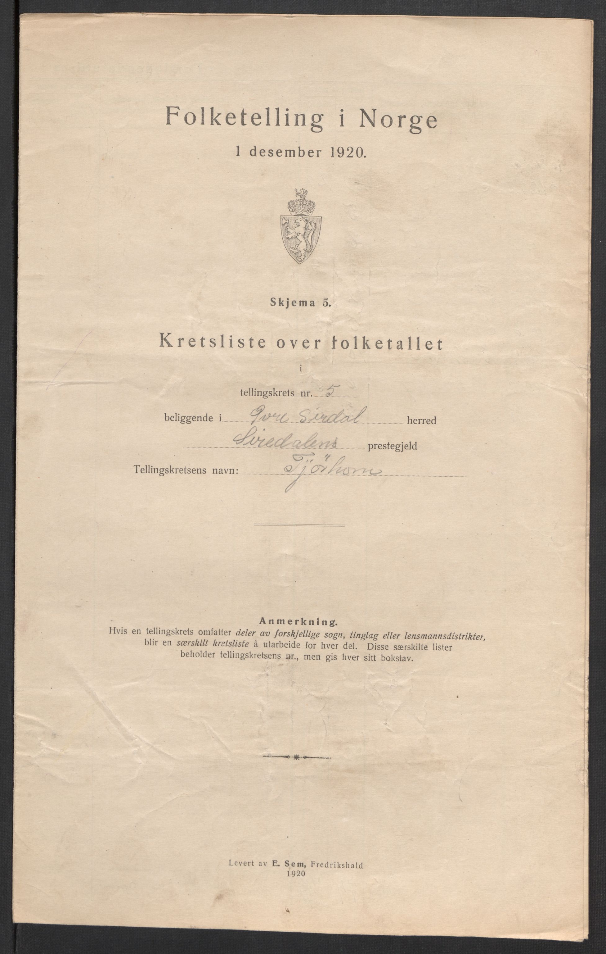 SAK, 1920 census for Øvre Sirdal, 1920, p. 18