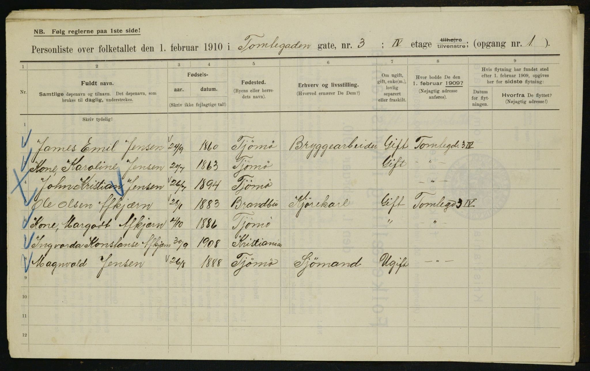 OBA, Municipal Census 1910 for Kristiania, 1910, p. 107645