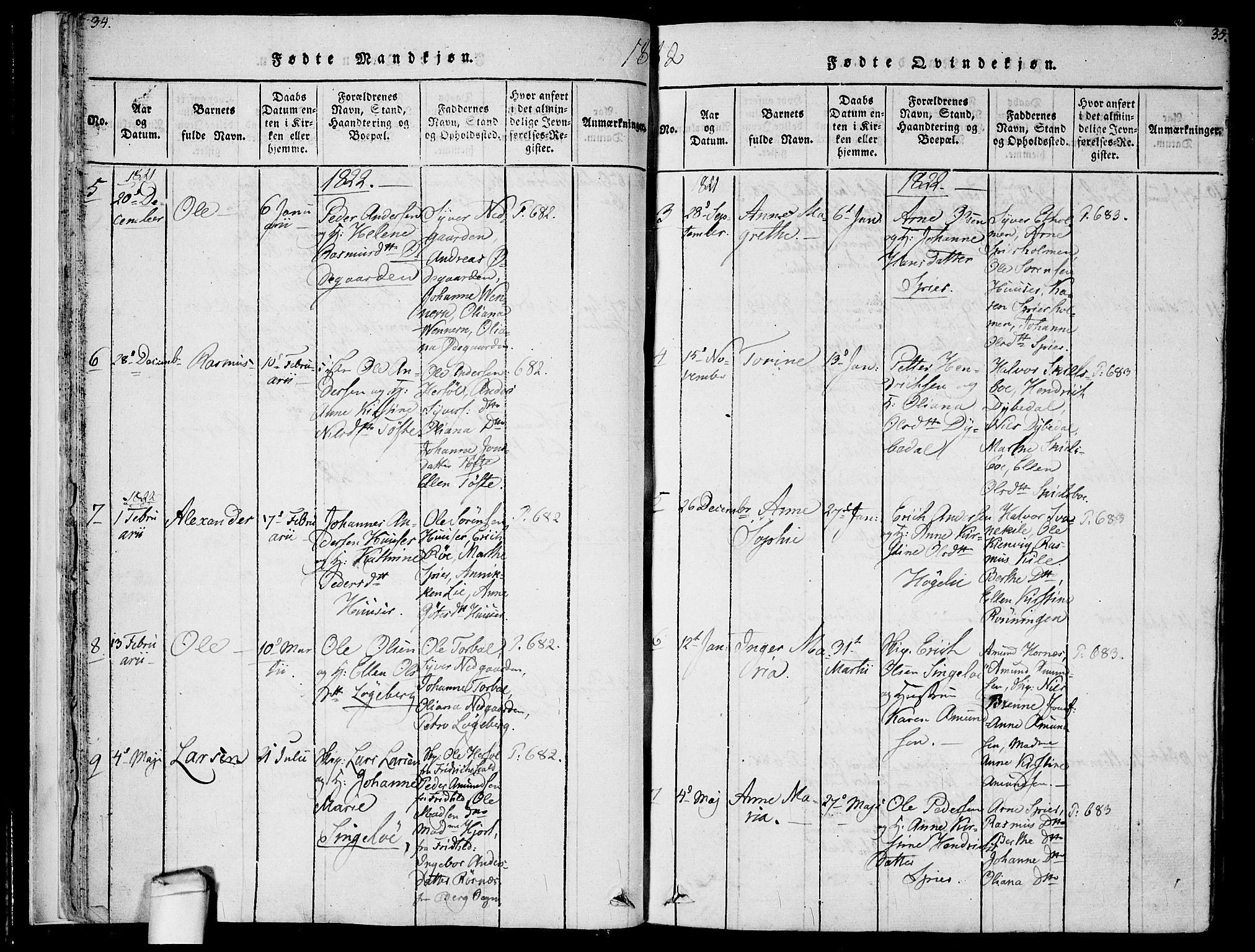 Hvaler prestekontor Kirkebøker, SAO/A-2001/F/Fa/L0005: Parish register (official) no. I 5, 1816-1845, p. 34-35