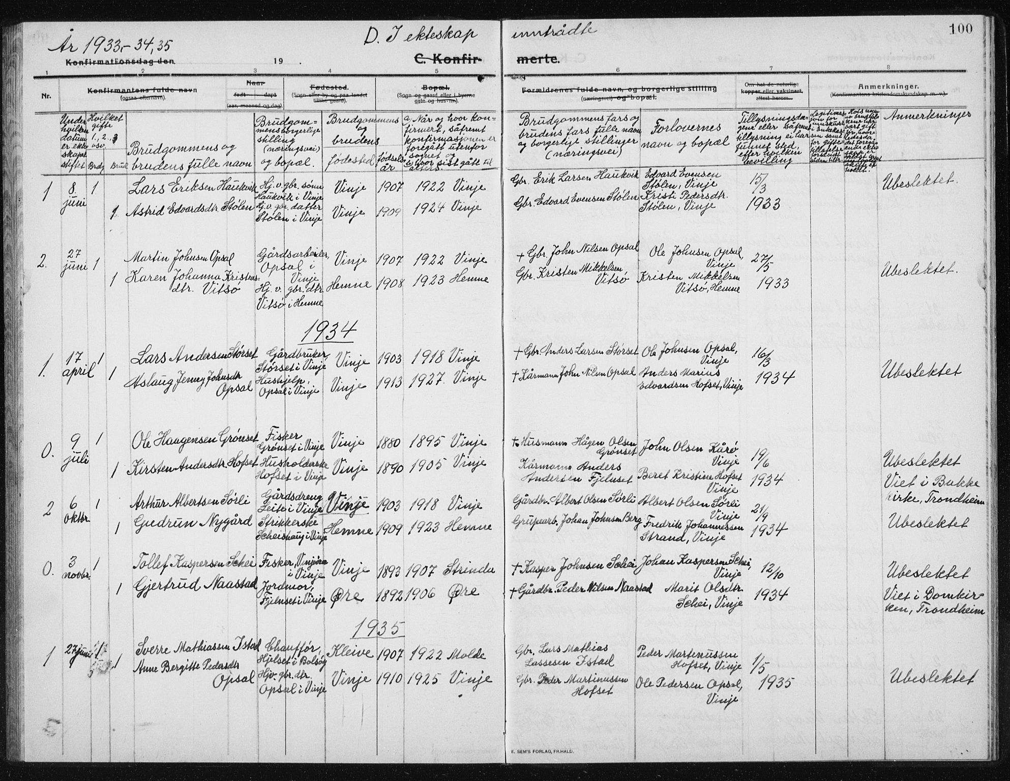 Ministerialprotokoller, klokkerbøker og fødselsregistre - Sør-Trøndelag, SAT/A-1456/631/L0515: Parish register (copy) no. 631C03, 1913-1939, p. 100