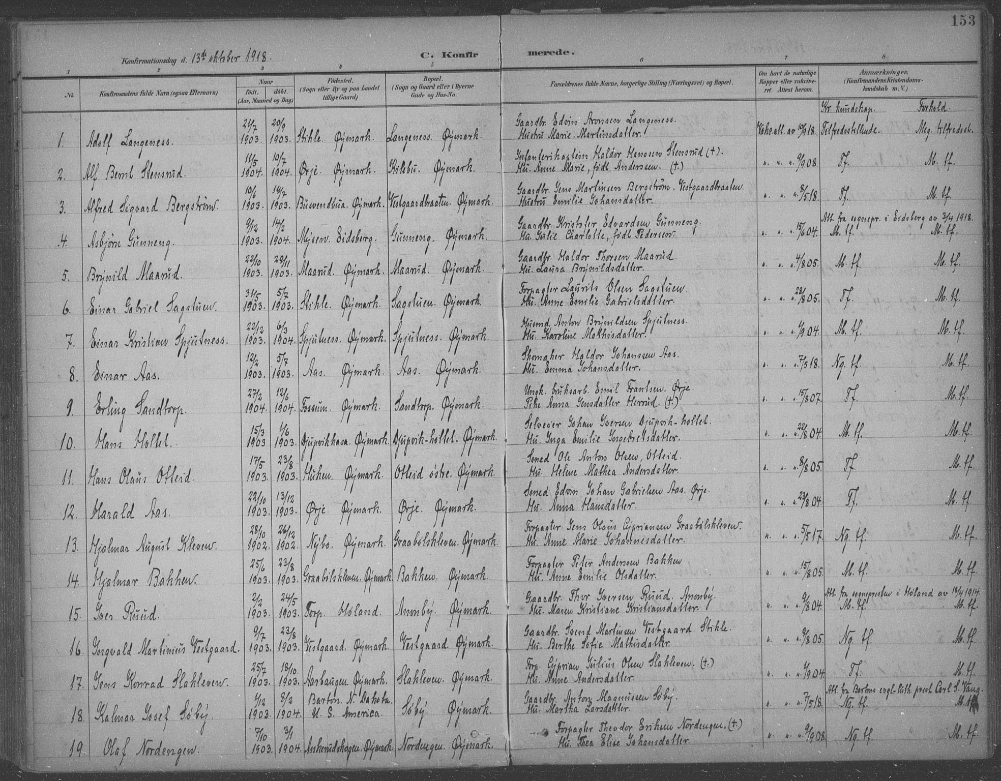 Aremark prestekontor Kirkebøker, SAO/A-10899/F/Fb/L0005: Parish register (official) no. II 5, 1895-1919, p. 153