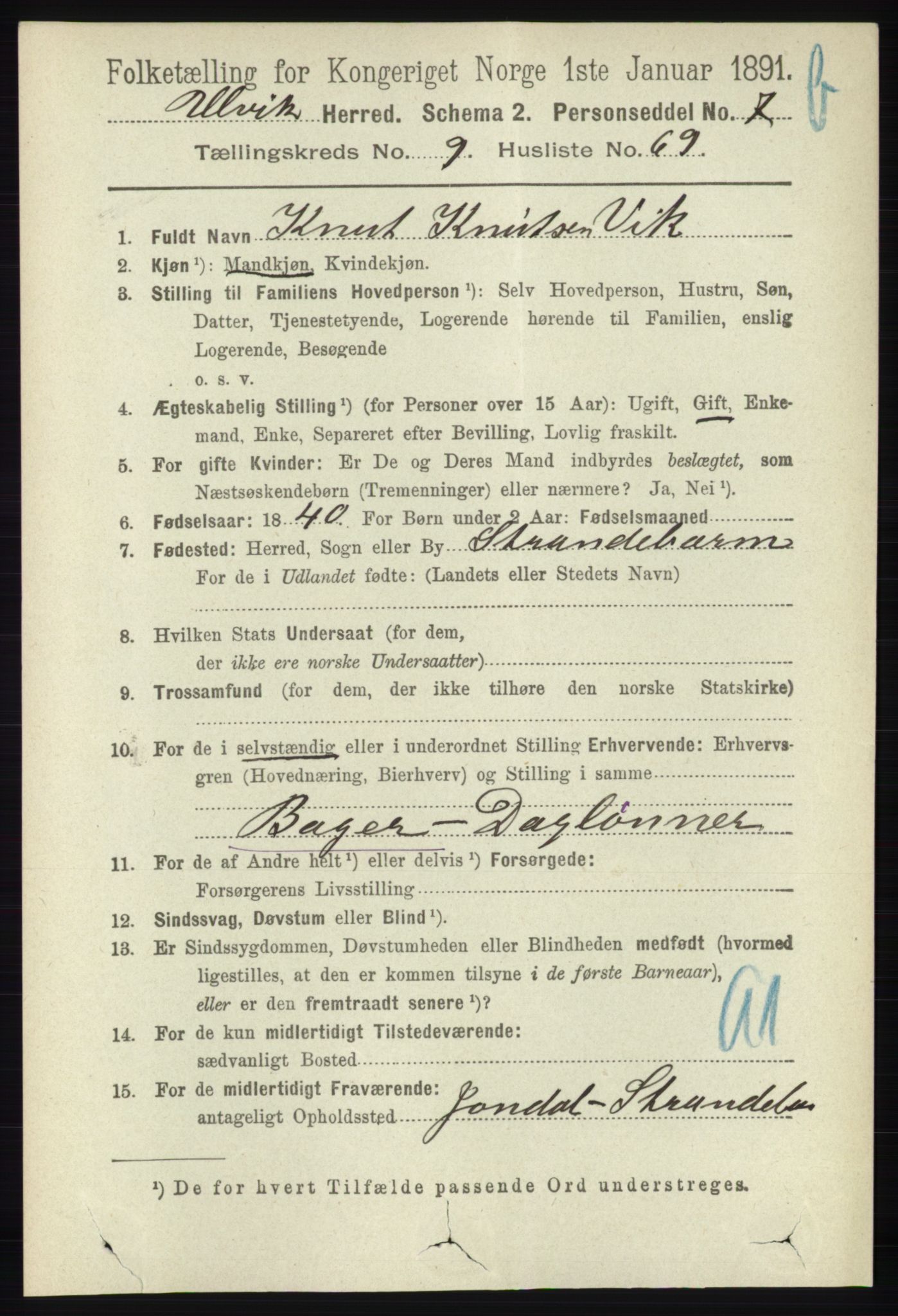 RA, 1891 census for 1233 Ulvik, 1891, p. 3180