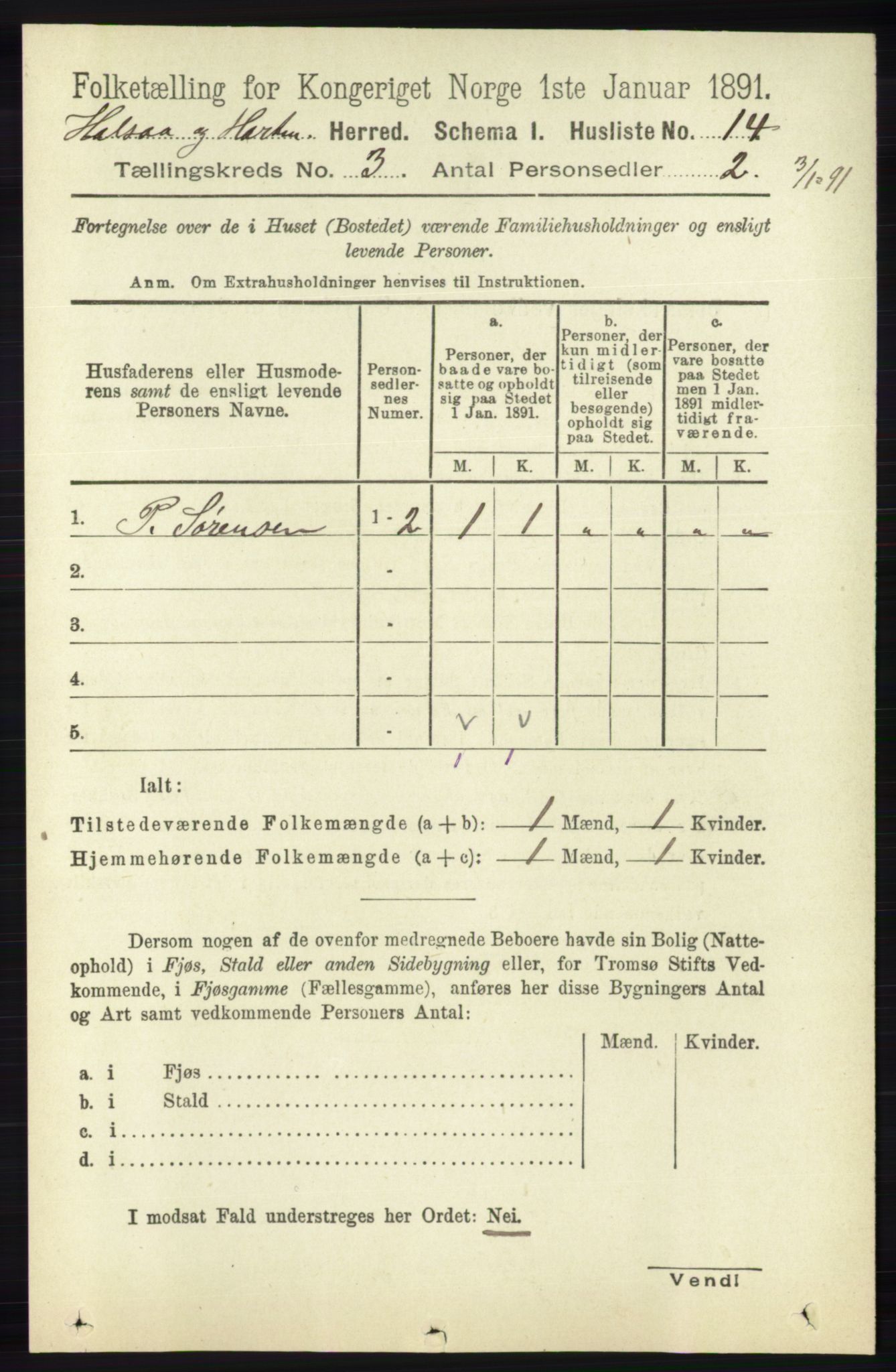 RA, 1891 census for 1019 Halse og Harkmark, 1891, p. 949