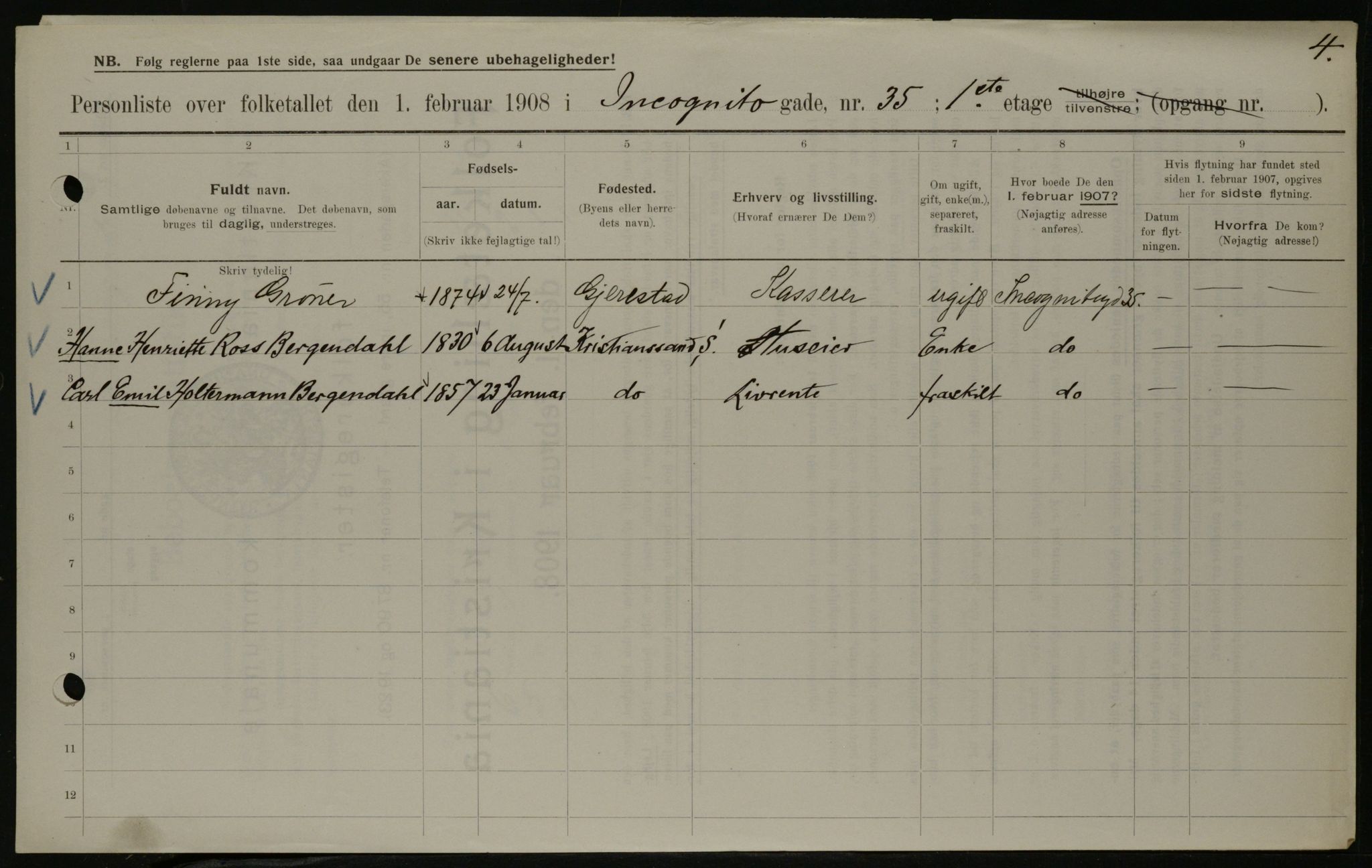 OBA, Municipal Census 1908 for Kristiania, 1908, p. 39813