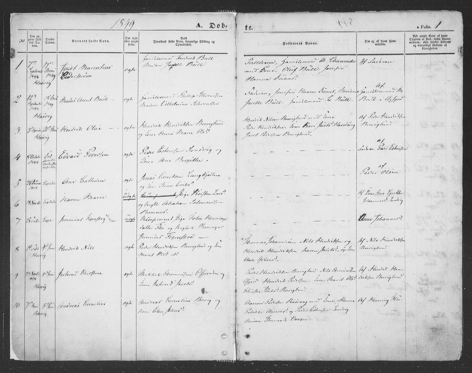 Loppa sokneprestkontor, SATØ/S-1339/H/Ha/L0004kirke: Parish register (official) no. 4, 1849-1868, p. 1