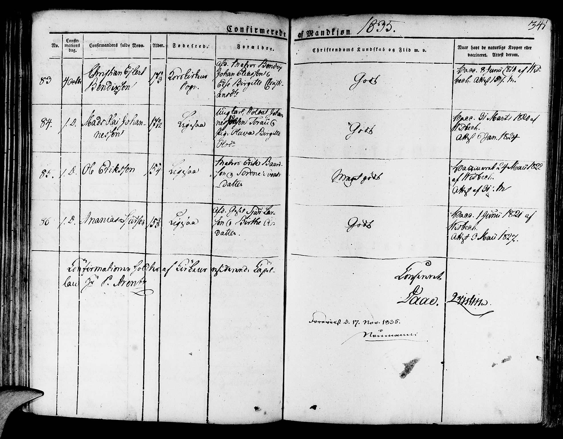 Korskirken sokneprestembete, AV/SAB-A-76101/H/Haa/L0014: Parish register (official) no. A 14, 1823-1835, p. 341