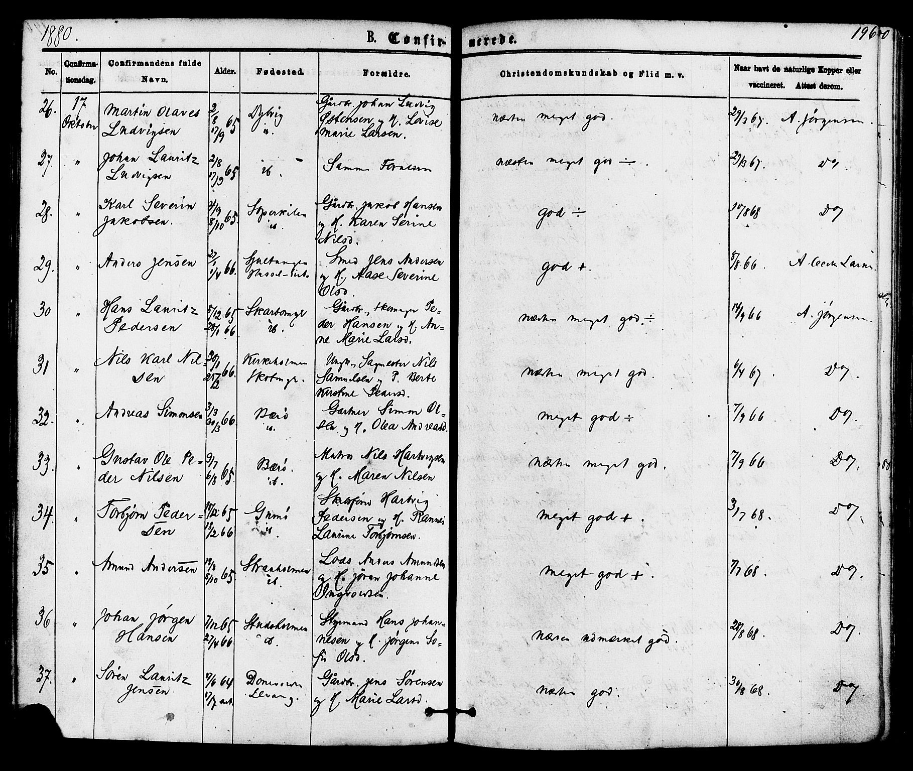 Skåtøy kirkebøker, AV/SAKO-A-304/F/Fa/L0001: Parish register (official) no. I 1, 1874-1883, p. 196