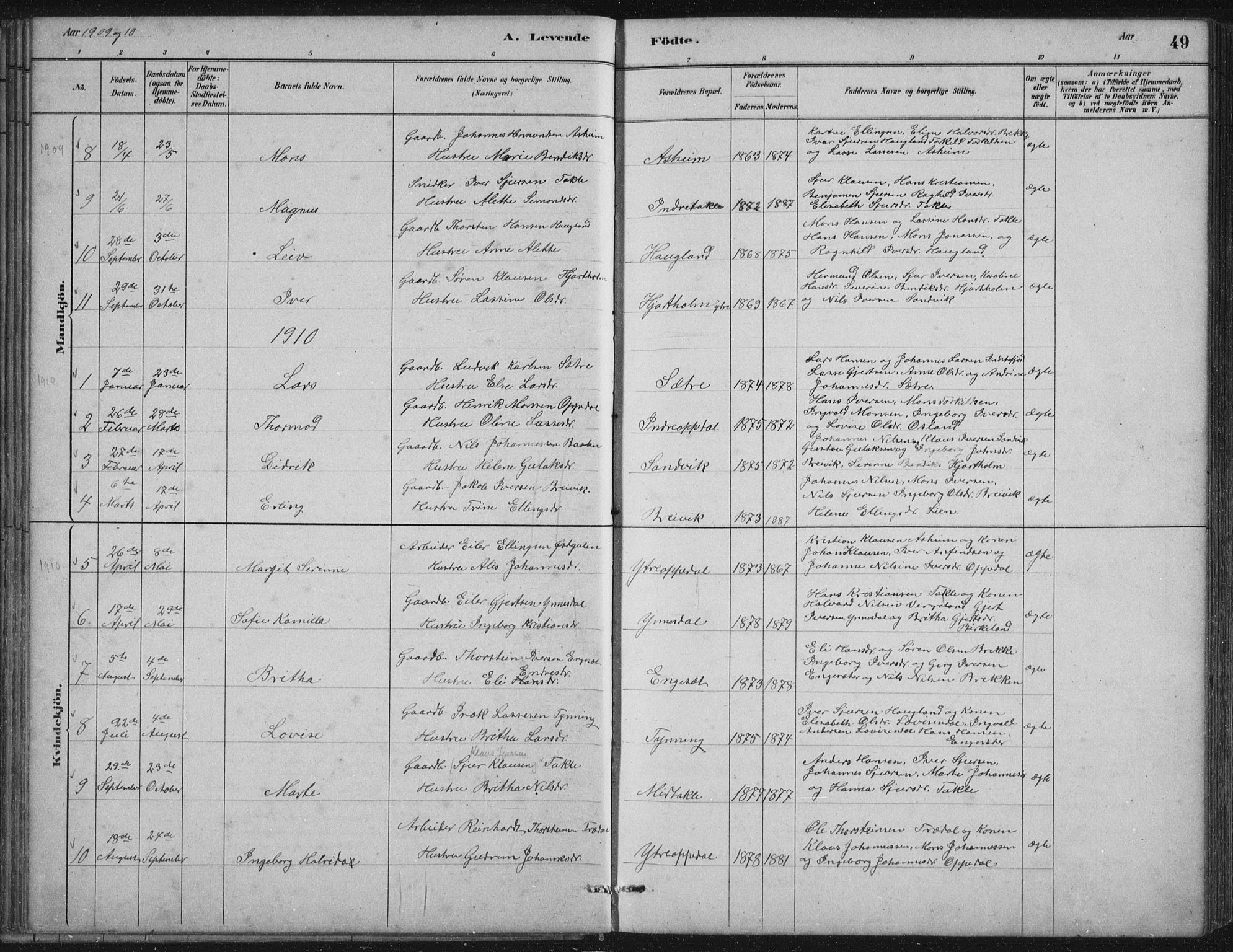 Gulen sokneprestembete, AV/SAB-A-80201/H/Hab/Habc/L0002: Parish register (copy) no. C 2, 1880-1938, p. 49