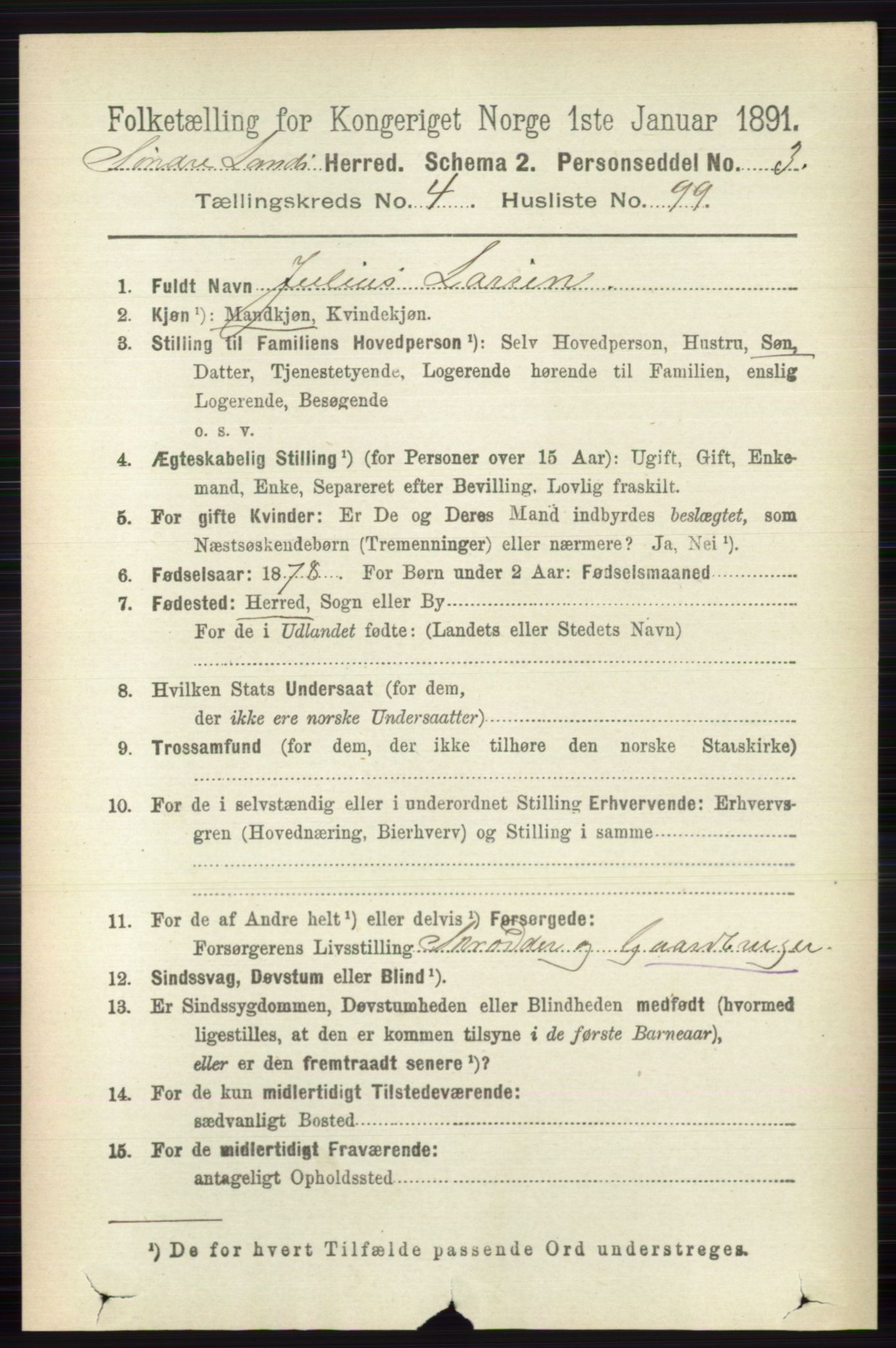 RA, 1891 census for 0536 Søndre Land, 1891, p. 4569