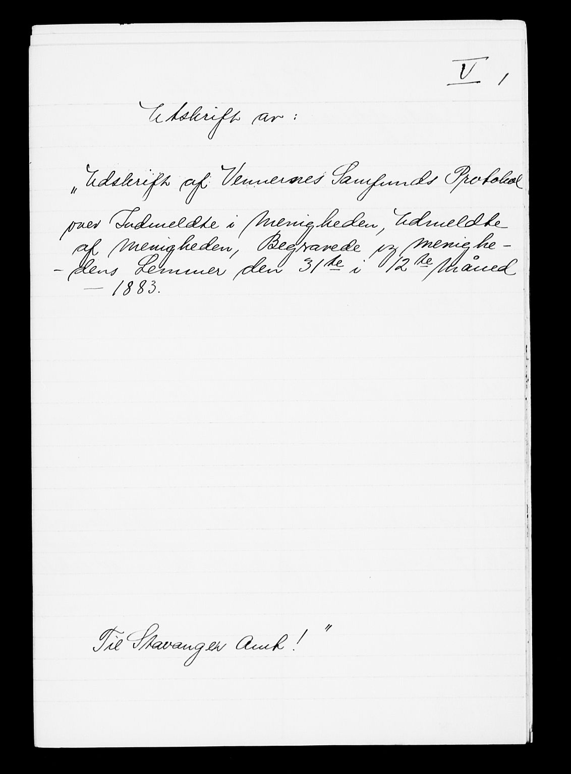 Pa 0160 - Vennenes Samfunn, Stavanger, AV/SAST-A-100269/F: Dissenter register no. -, 1840-1900