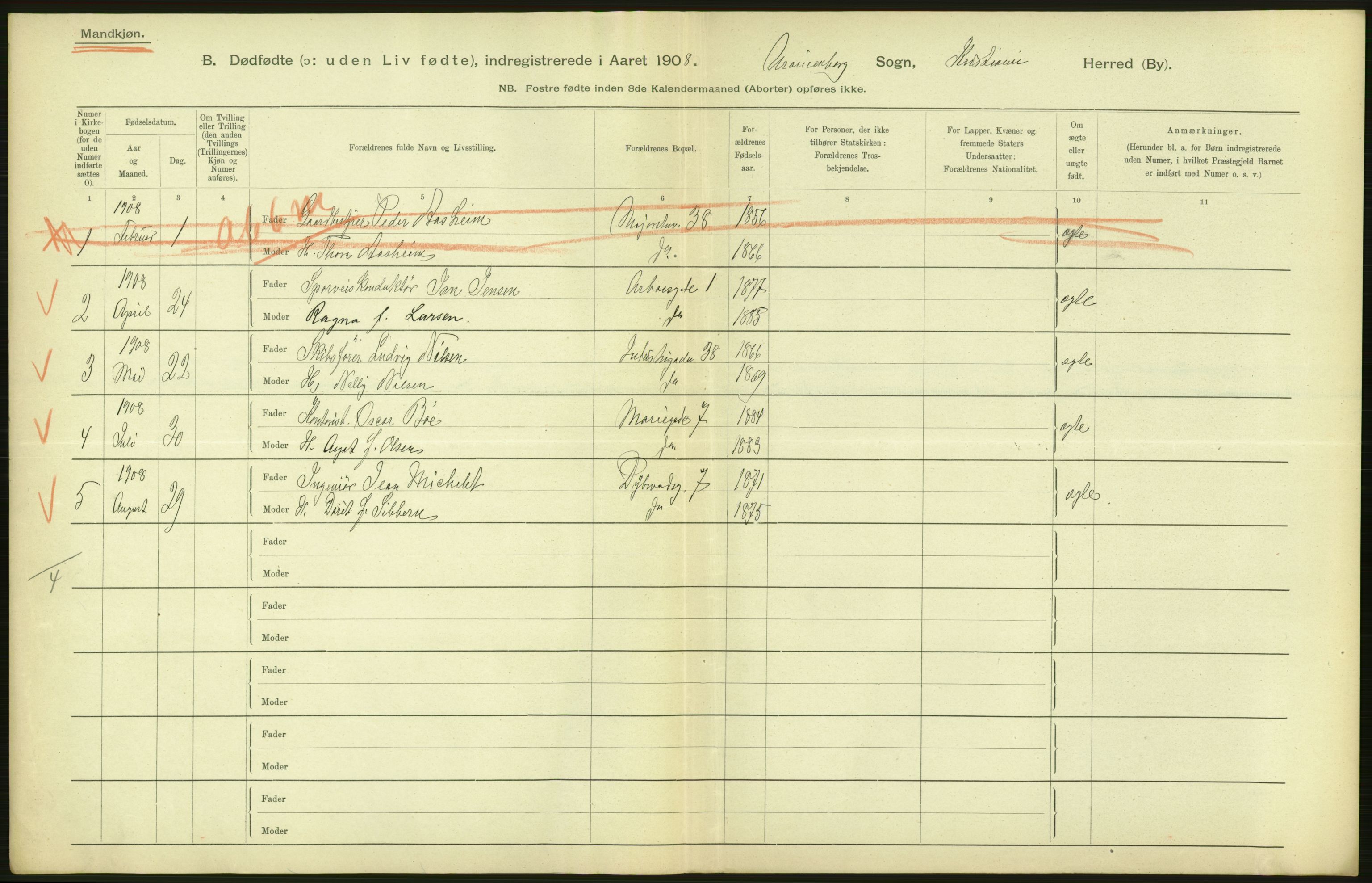 Statistisk sentralbyrå, Sosiodemografiske emner, Befolkning, AV/RA-S-2228/D/Df/Dfa/Dfaf/L0009: Kristiania: Døde, dødfødte., 1908, p. 402