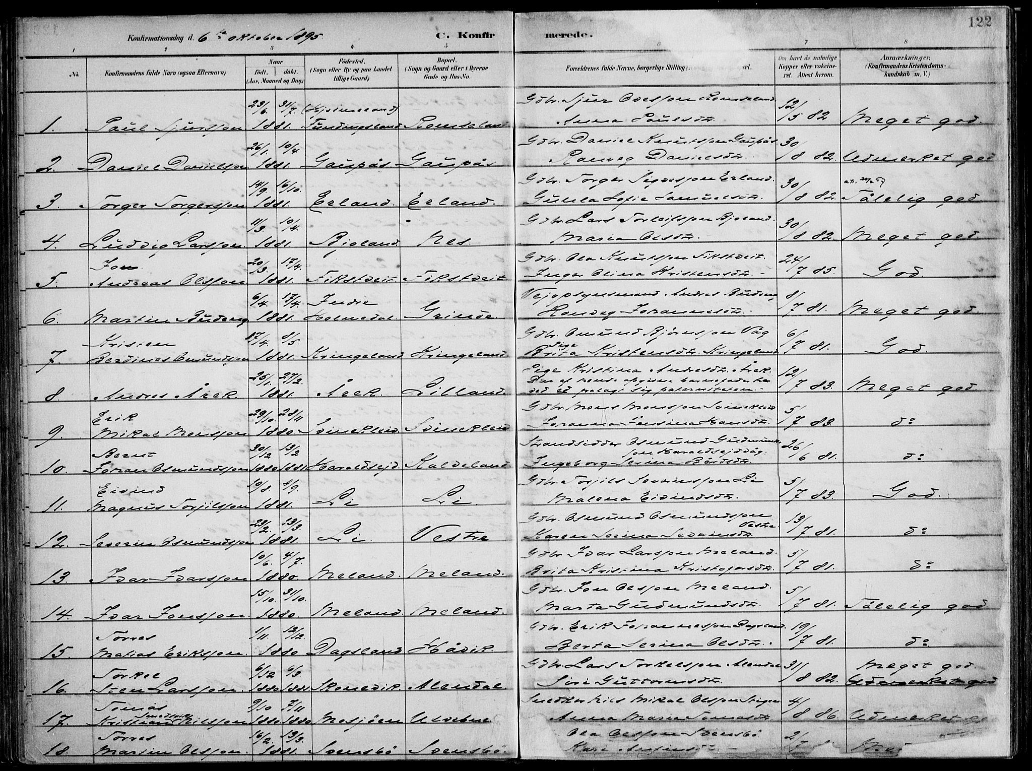 Skjold sokneprestkontor, SAST/A-101847/H/Ha/Haa/L0010: Parish register (official) no. A 10, 1882-1897, p. 122