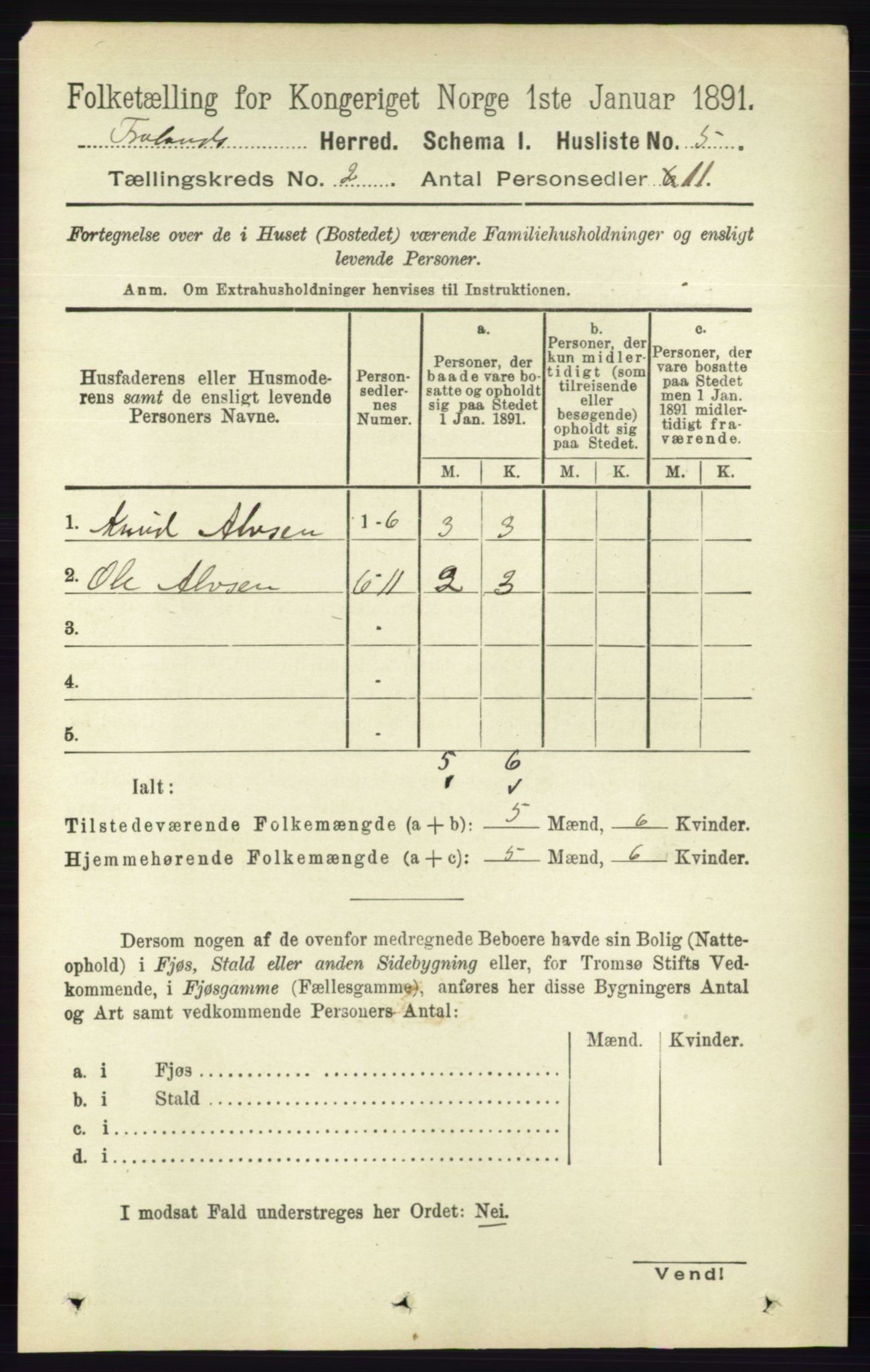 RA, 1891 census for 0919 Froland, 1891, p. 408