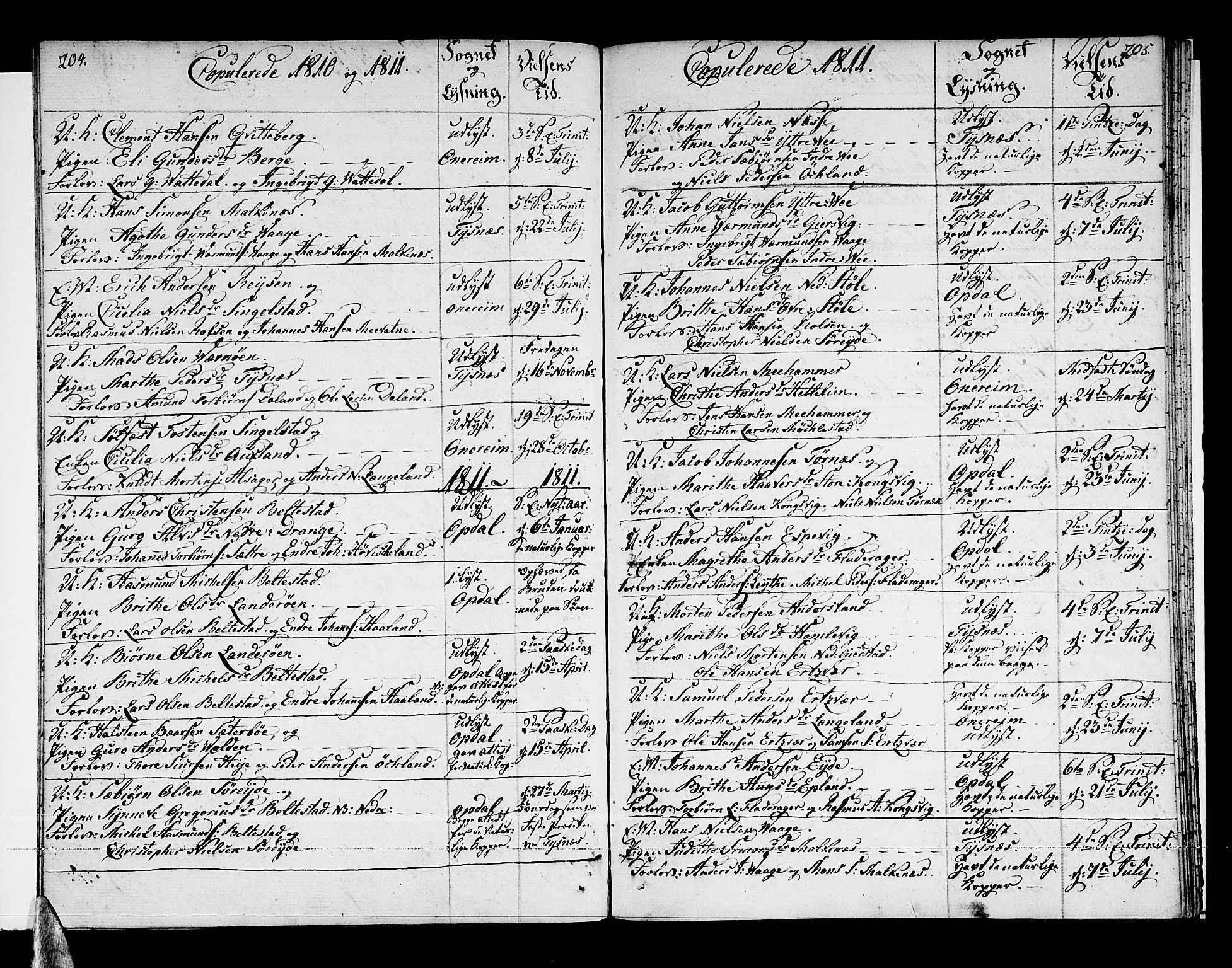 Tysnes sokneprestembete, SAB/A-78601/H/Haa: Parish register (official) no. A 6, 1804-1816, p. 204-205