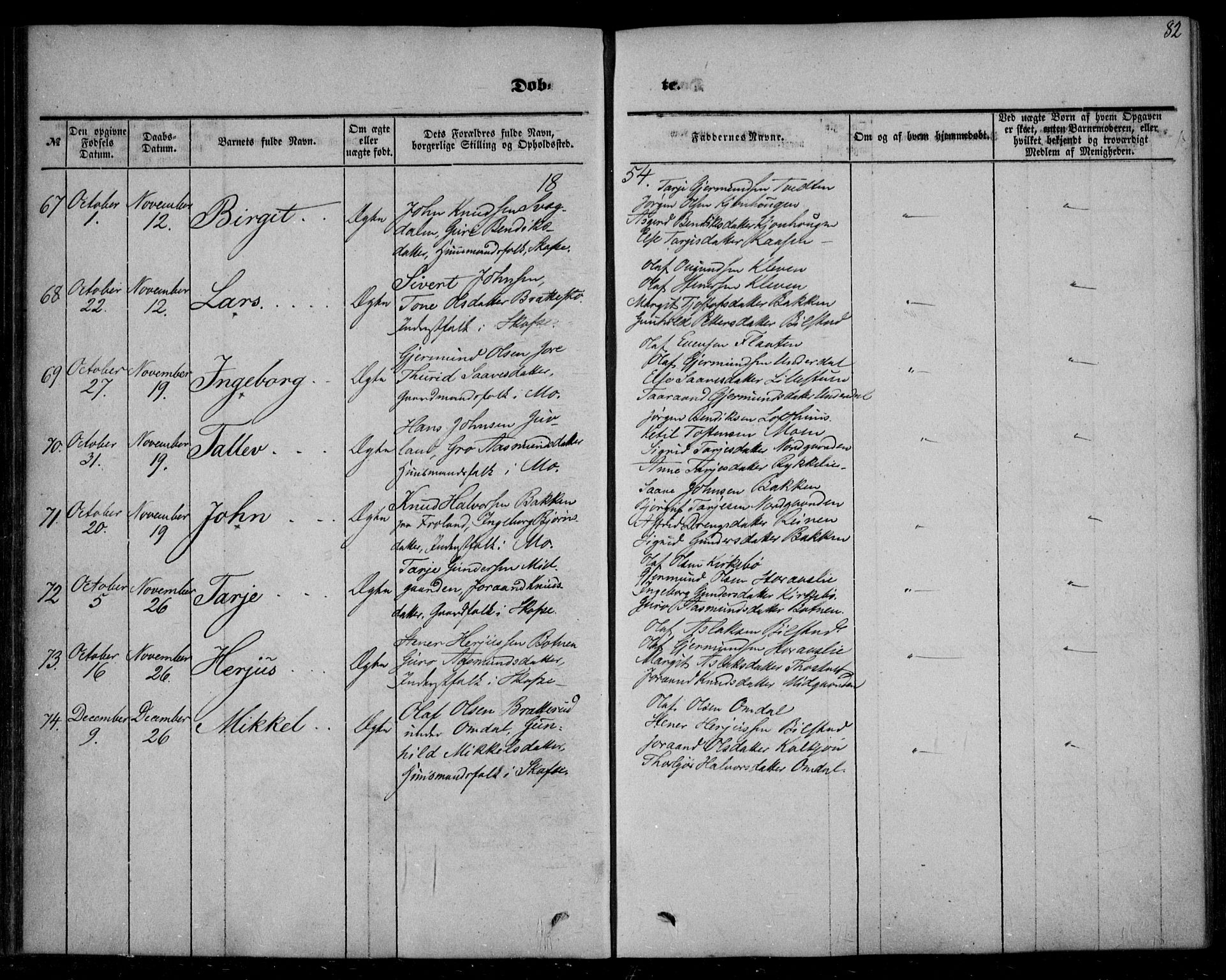 Mo kirkebøker, SAKO/A-286/F/Fa/L0005: Parish register (official) no. I 5, 1844-1864, p. 82