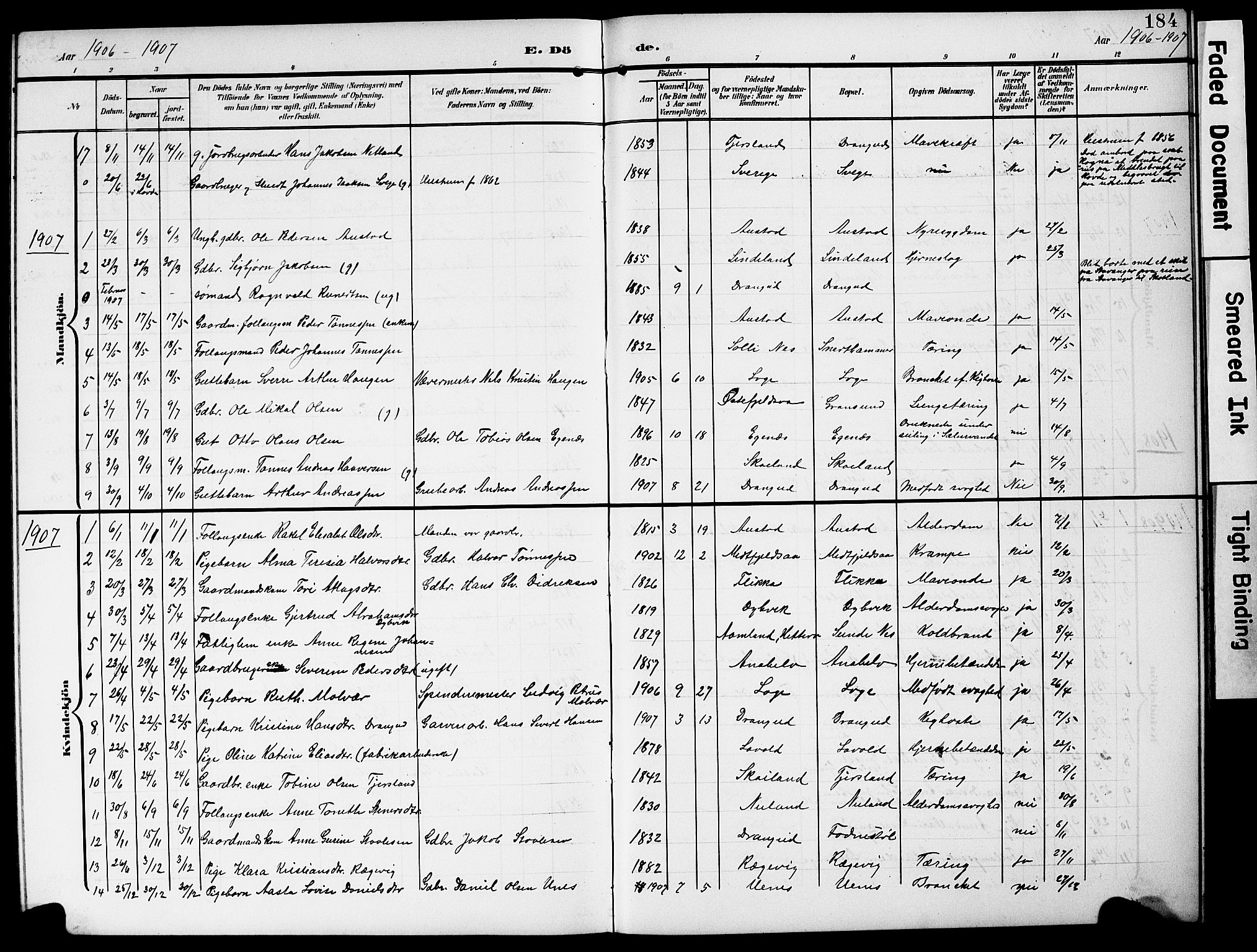 Flekkefjord sokneprestkontor, AV/SAK-1111-0012/F/Fb/Fbc/L0008: Parish register (copy) no. B 8, 1903-1931, p. 184