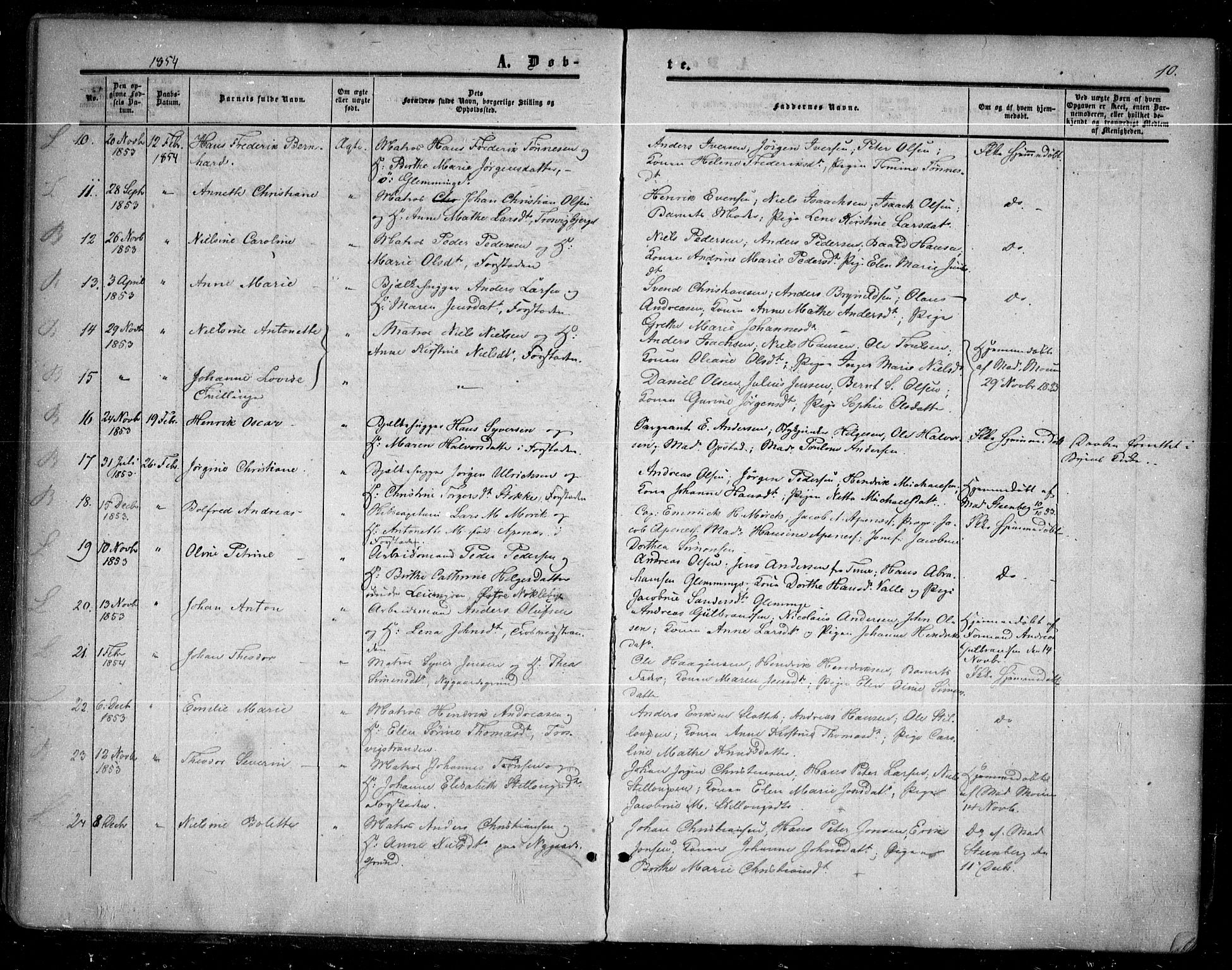 Glemmen prestekontor Kirkebøker, SAO/A-10908/F/Fa/L0007: Parish register (official) no. 7, 1853-1862, p. 10