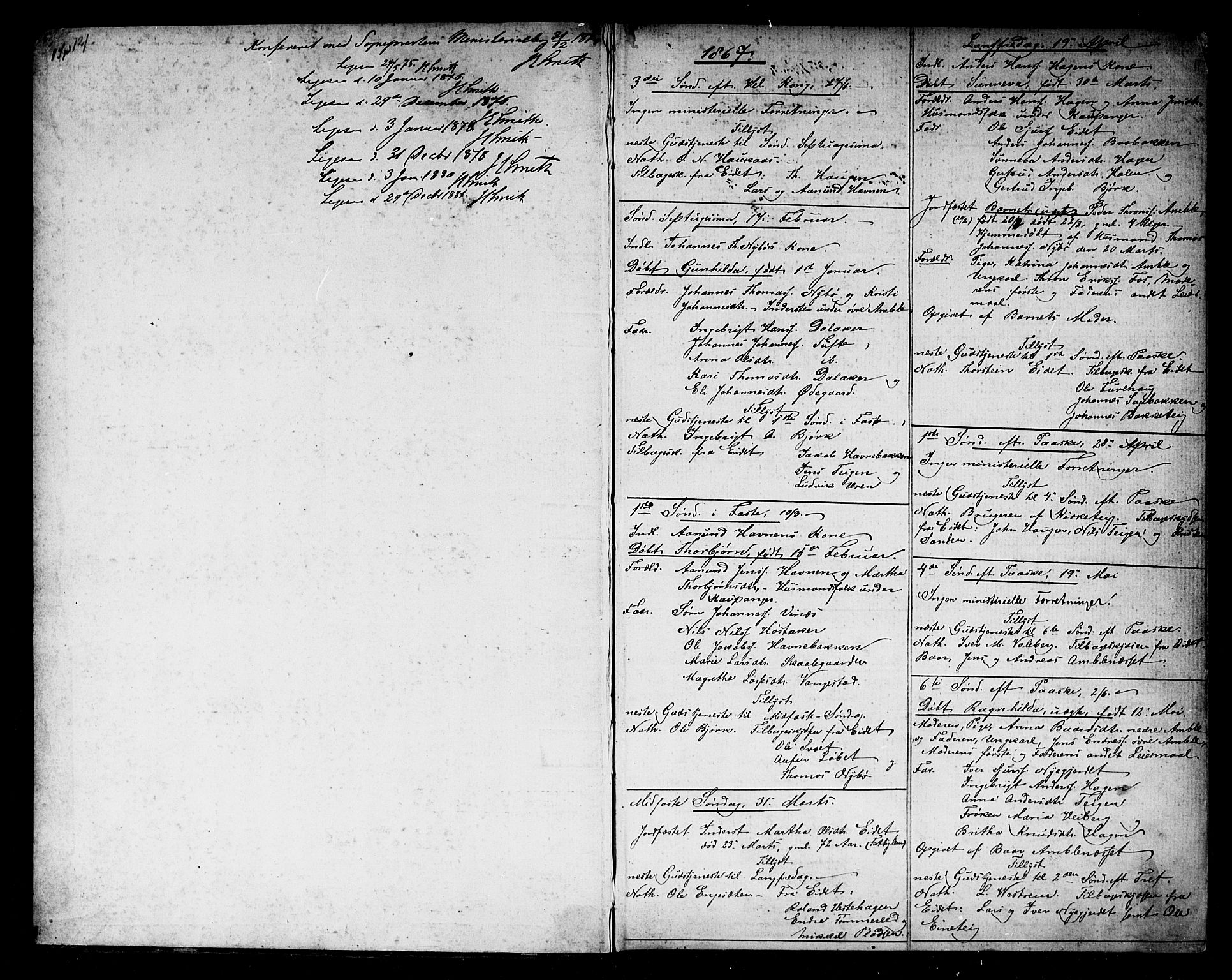 Sogndal sokneprestembete, SAB/A-81301/H/Hab/Habb/L0001: Parish register (copy) no. B 1, 1867-1907, p. 1