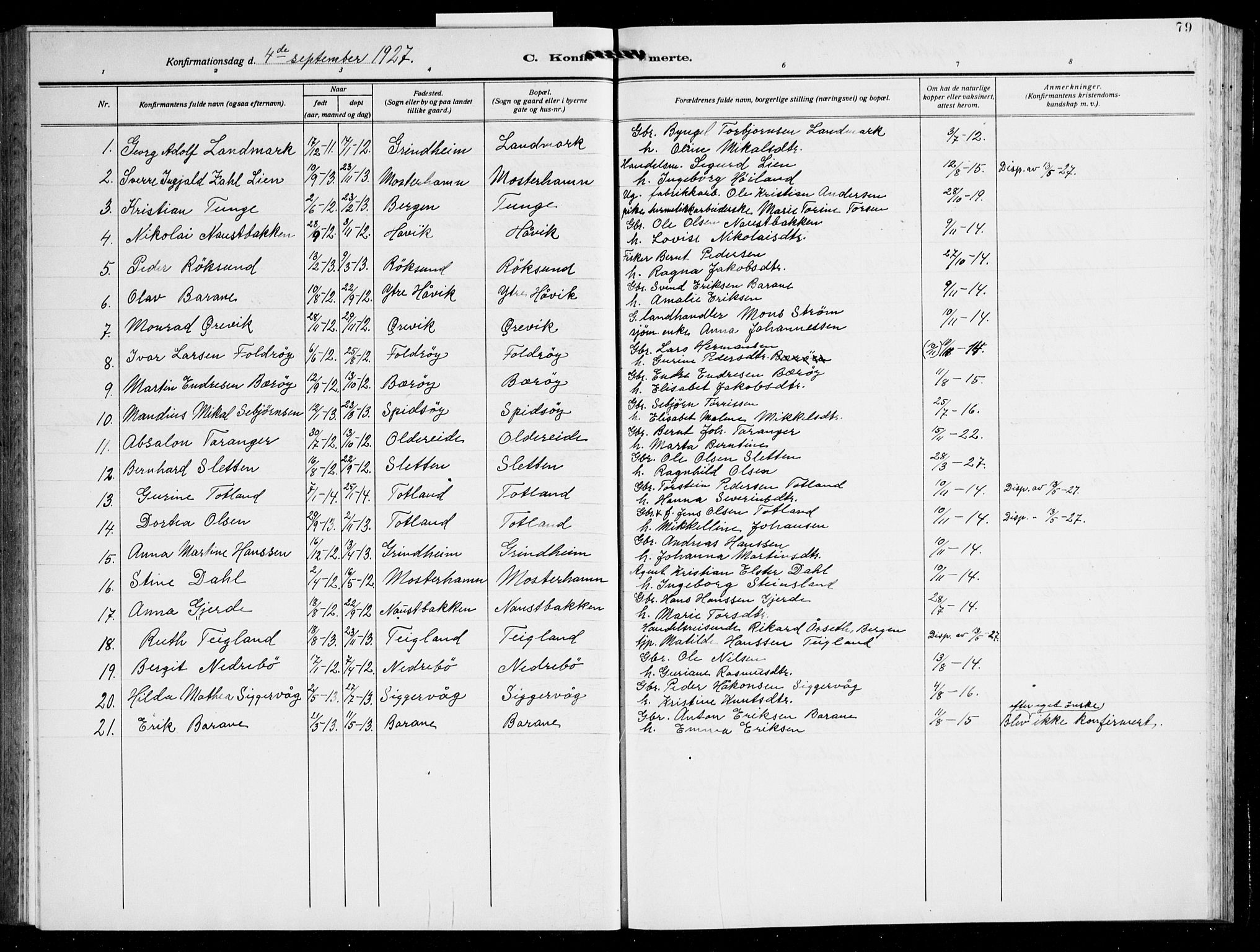 Finnås sokneprestembete, AV/SAB-A-99925/H/Ha/Hab/Haba/L0005: Parish register (copy) no. A 5, 1924-1945, p. 79
