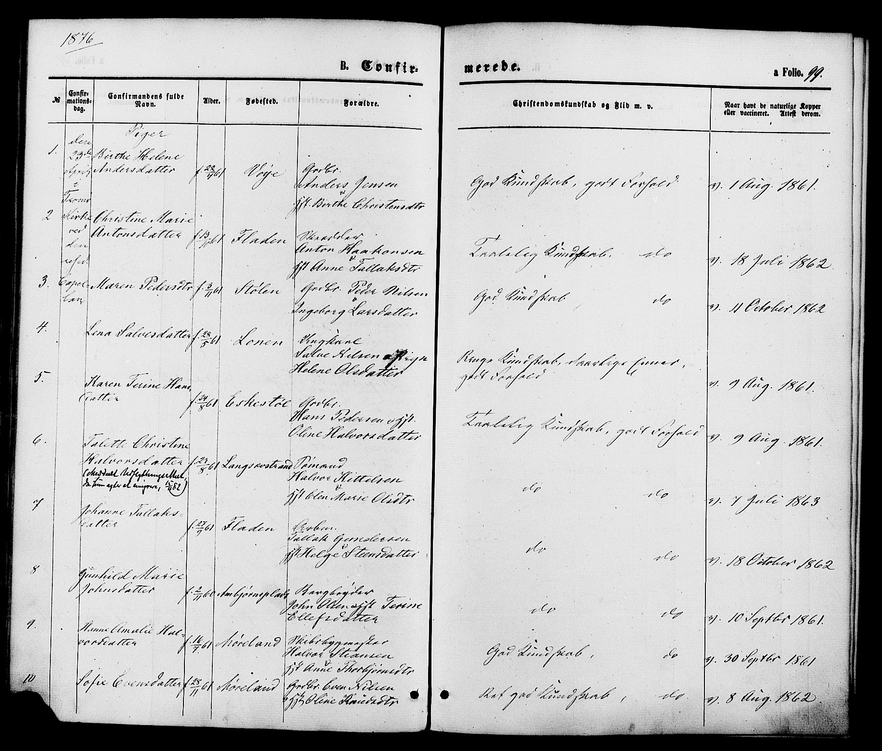 Austre Moland sokneprestkontor, AV/SAK-1111-0001/F/Fa/Faa/L0009: Parish register (official) no. A 9, 1869-1879, p. 99