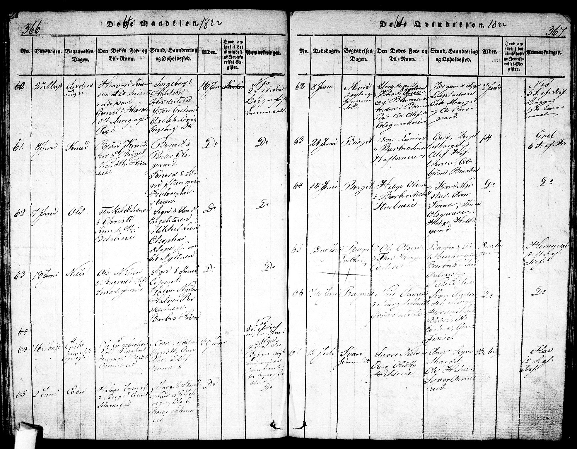 Nes kirkebøker, SAKO/A-236/F/Fa/L0007: Parish register (official) no. 7, 1815-1823, p. 366-367