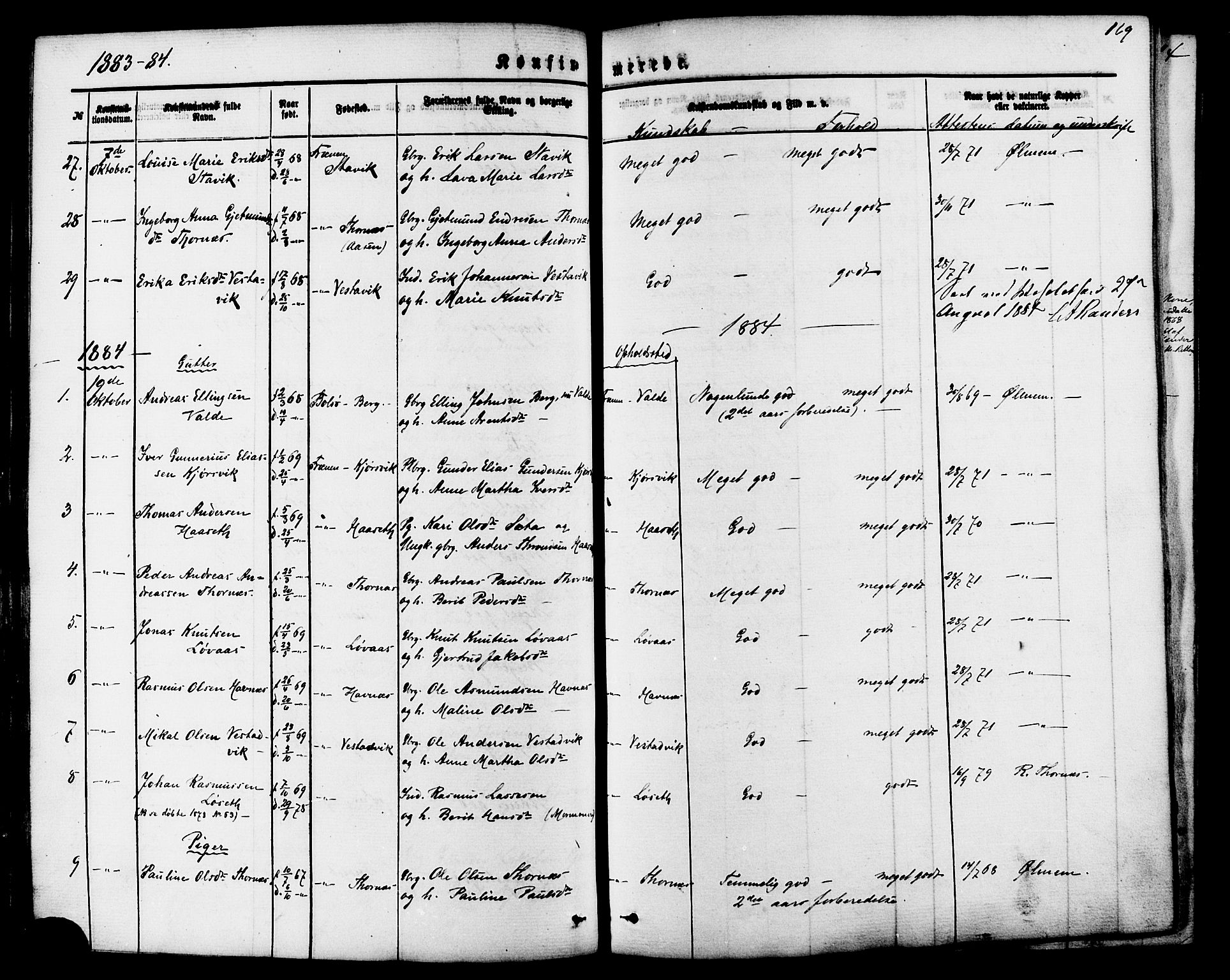 Ministerialprotokoller, klokkerbøker og fødselsregistre - Møre og Romsdal, SAT/A-1454/565/L0749: Parish register (official) no. 565A03, 1871-1886, p. 169