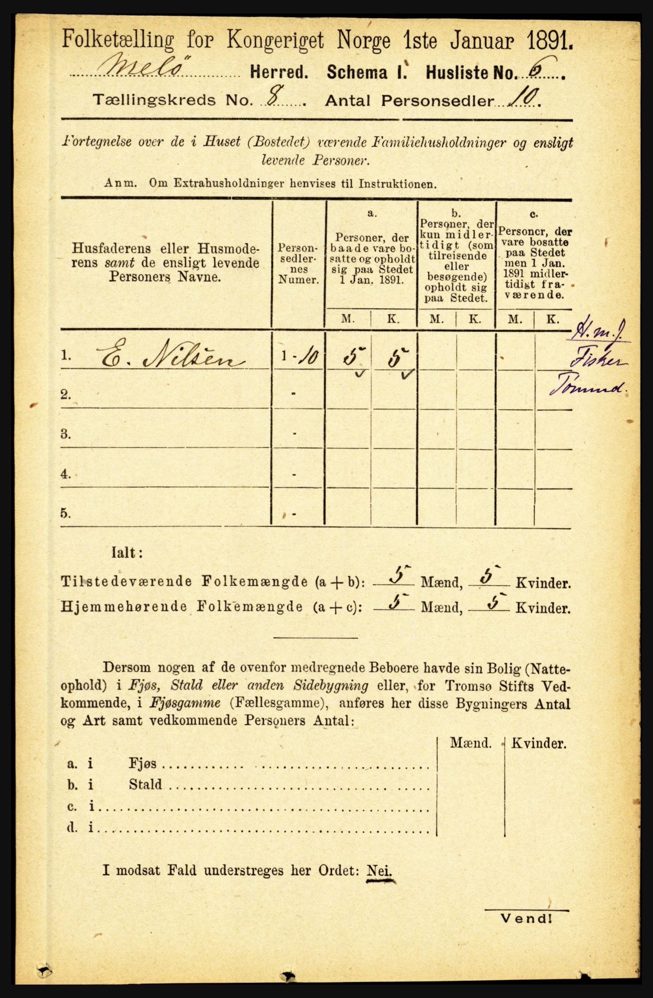 RA, 1891 census for 1837 Meløy, 1891, p. 3286