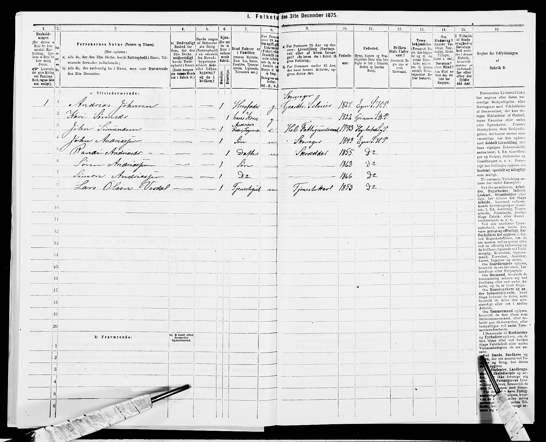 SAK, 1875 census for 1034P Hægebostad, 1875, p. 570