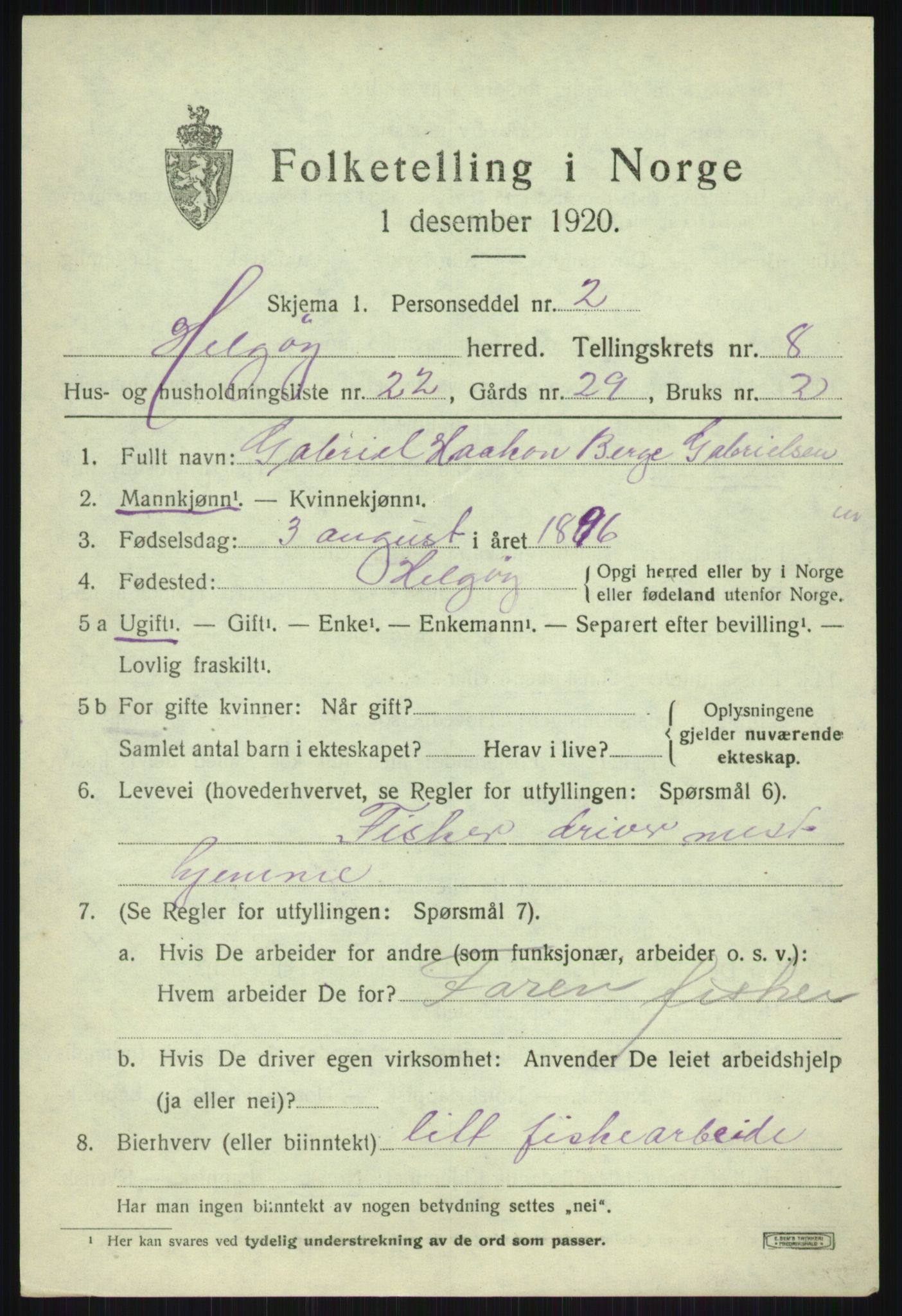 SATØ, 1920 census for Helgøy, 1920, p. 3168
