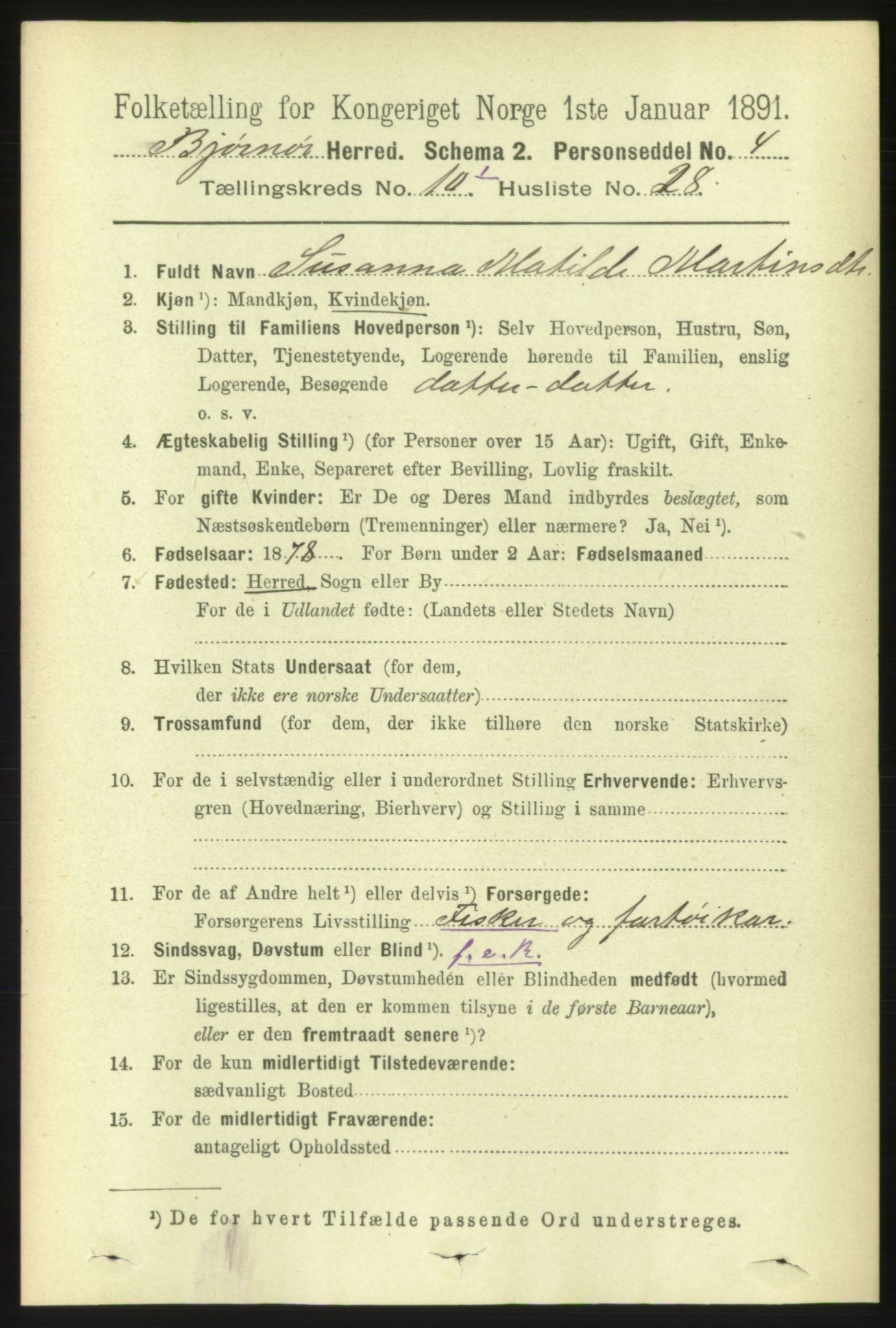 RA, 1891 census for 1632 Bjørnør, 1891, p. 4329