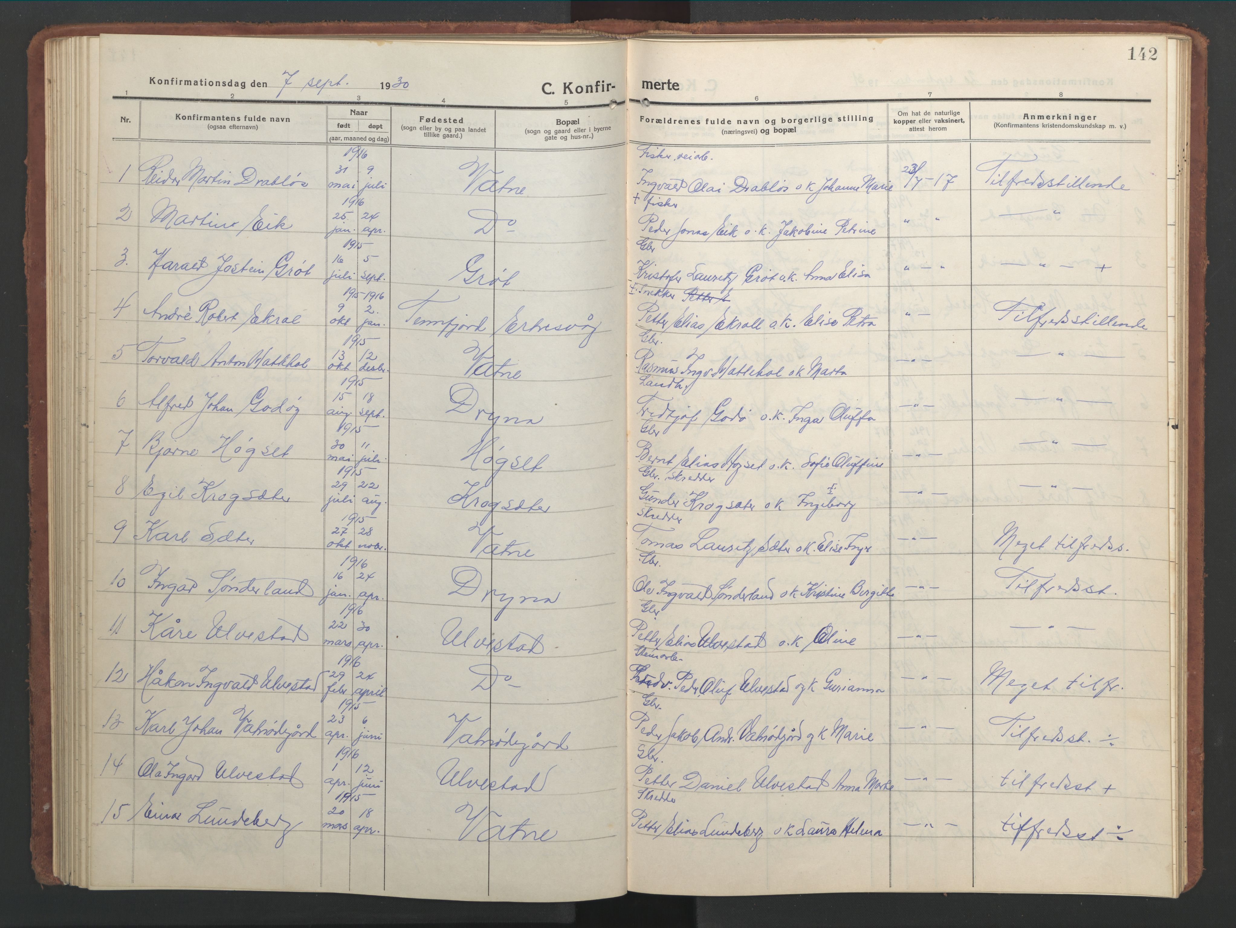 Ministerialprotokoller, klokkerbøker og fødselsregistre - Møre og Romsdal, AV/SAT-A-1454/525/L0378: Parish register (copy) no. 525C04, 1915-1947, p. 142