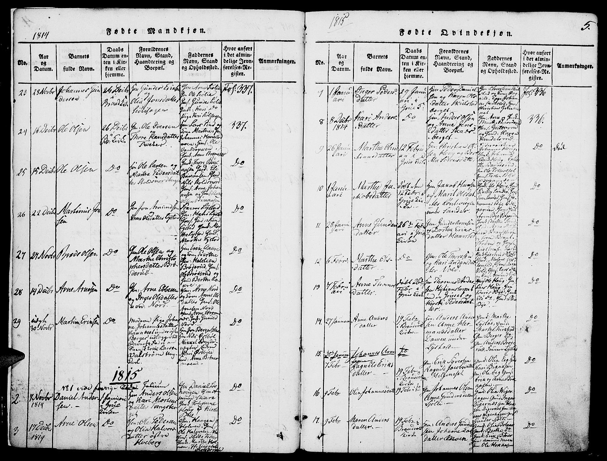 Grue prestekontor, AV/SAH-PREST-036/H/Ha/Haa/L0006: Parish register (official) no. 6, 1814-1830, p. 5