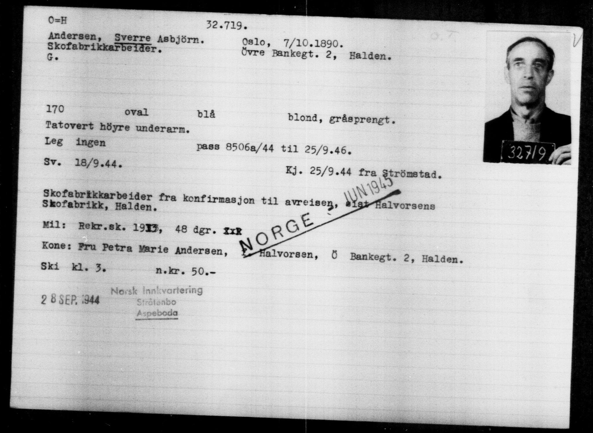 Utenriksstasjonene, Legasjonen i Stockholm, Flyktningkontoret, AV/RA-S-6753/V/Va/L0013: Kjesäterkartoteket, flyktninger med registreringsnr. 31500-34731, 1940-1945, p. 1282