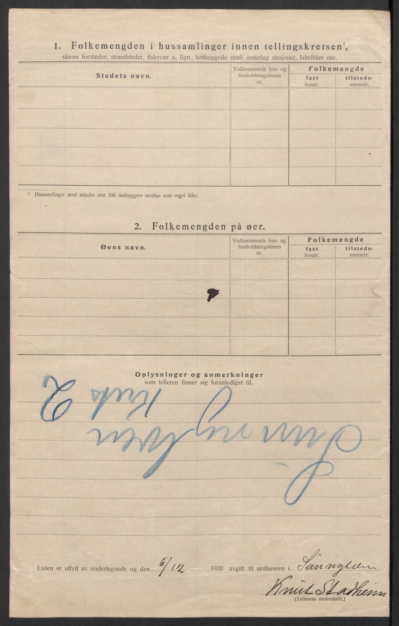 SAT, 1920 census for Sunnylven, 1920, p. 22